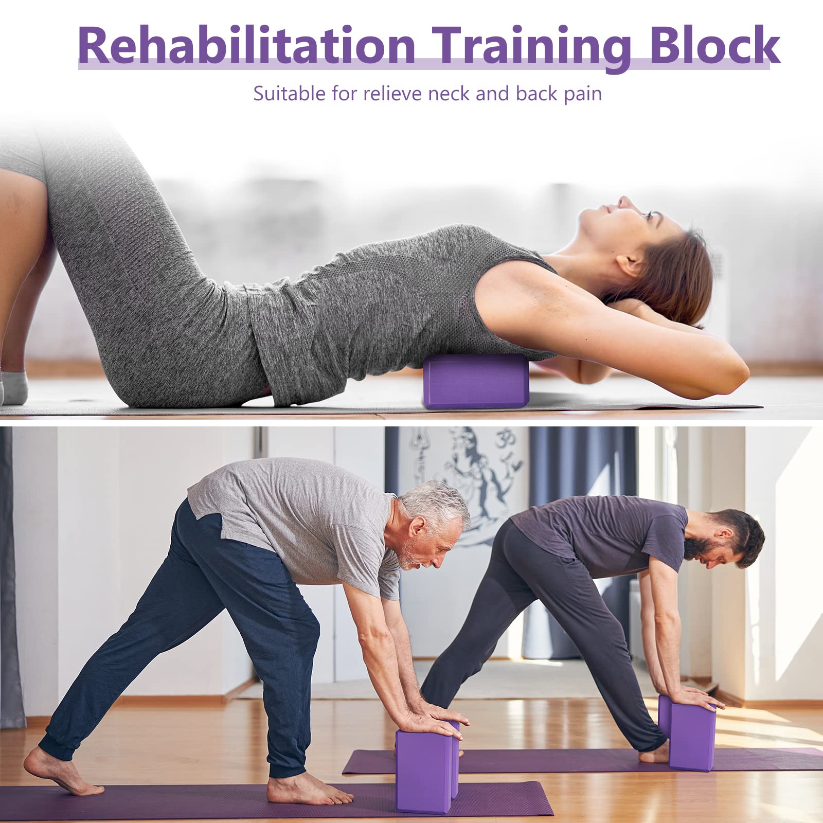 Lenwen 30 blocchi da yoga viola 20 x 15 x 3 cm in schiuma EVA antiscivolo e leggeri blocchi da ginnastica ad alta densità per yoga, stretching, danza, pilates, meditazione accessori