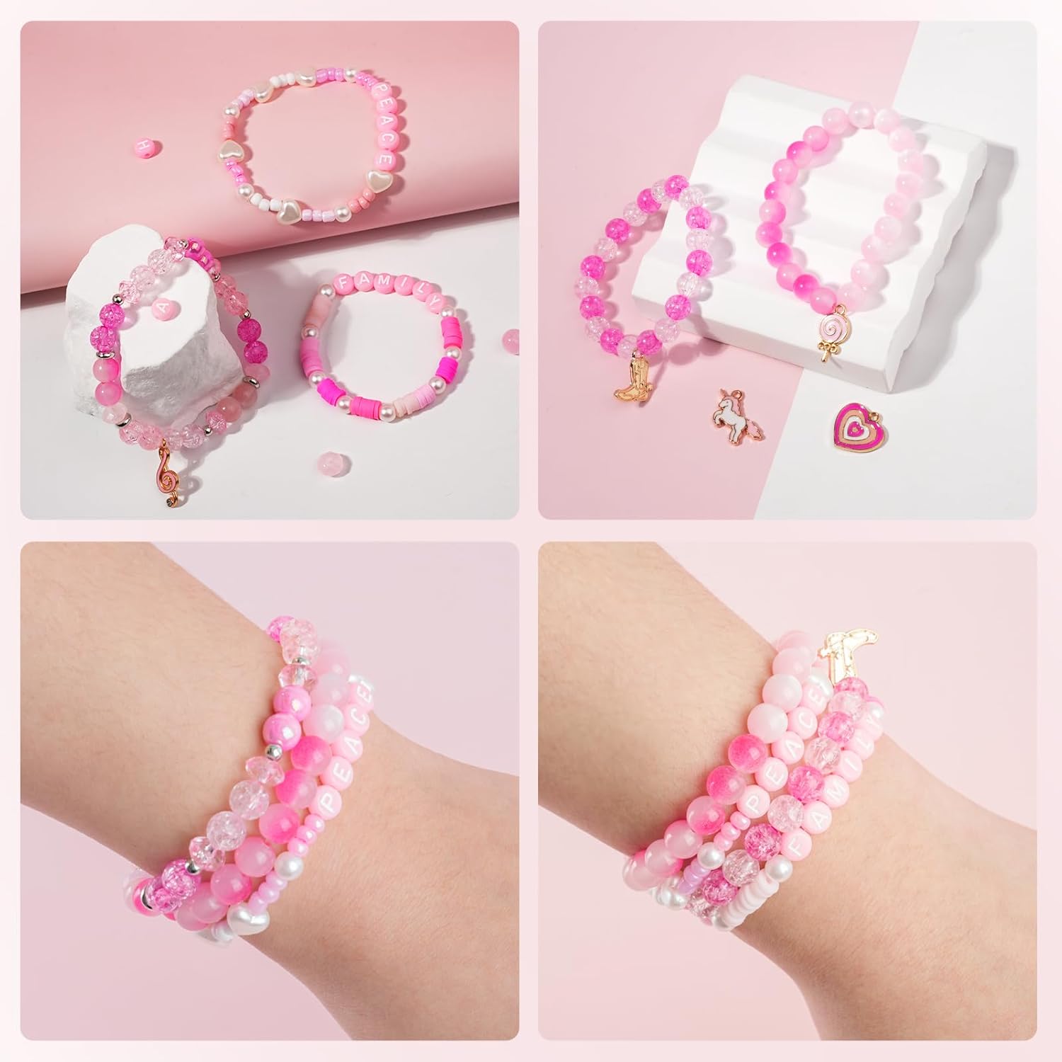 Miss Rabbit Pink Clay Beads Bracelet Making Kit,3500Pcs Valentines Beads,Friendship Bracelet Kit for Jewelry Making with 6 Kinds of Unique Glass Seed Bead - Image 6