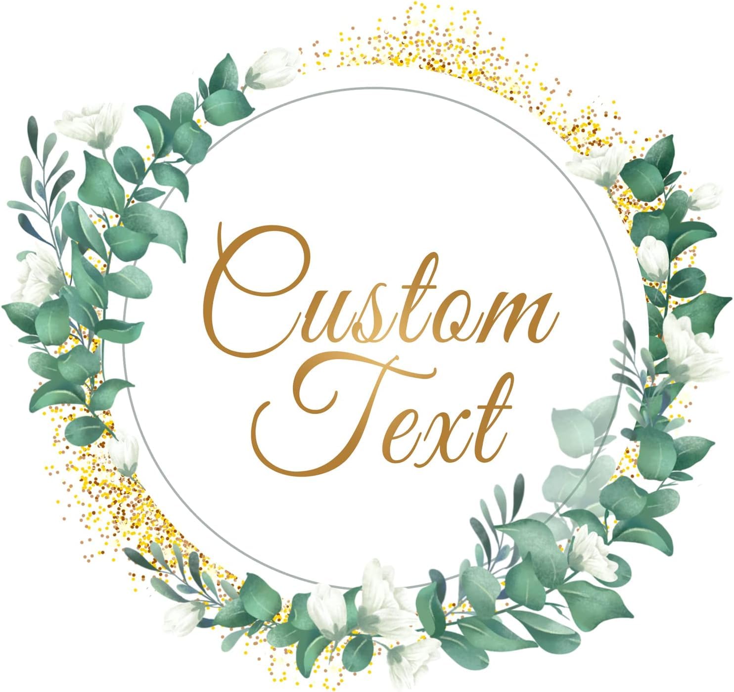 Personalised Custom Stickers Labels for Wedding Favours, Birthday, Business Logo, Customised, Waterproof, Fade-Resistant (Wreath Pattern 3, 51mm)