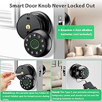 Vista 5 de Manija de puerta inteligente con cerradura de huella dactilar 4-en-1, entrada sin llave (huella dactilar/aplicación/código/llave), puerta biométrica