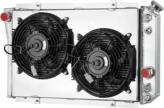 3 Row Aluminum Radiator + Shroud Fan Compatible with 1982-2002 Chevrolet S10 S-10 Blazer V8 Conversion AT 1983 1984 1985 1986 1987 1988 1989 2000 2001 Radiators
