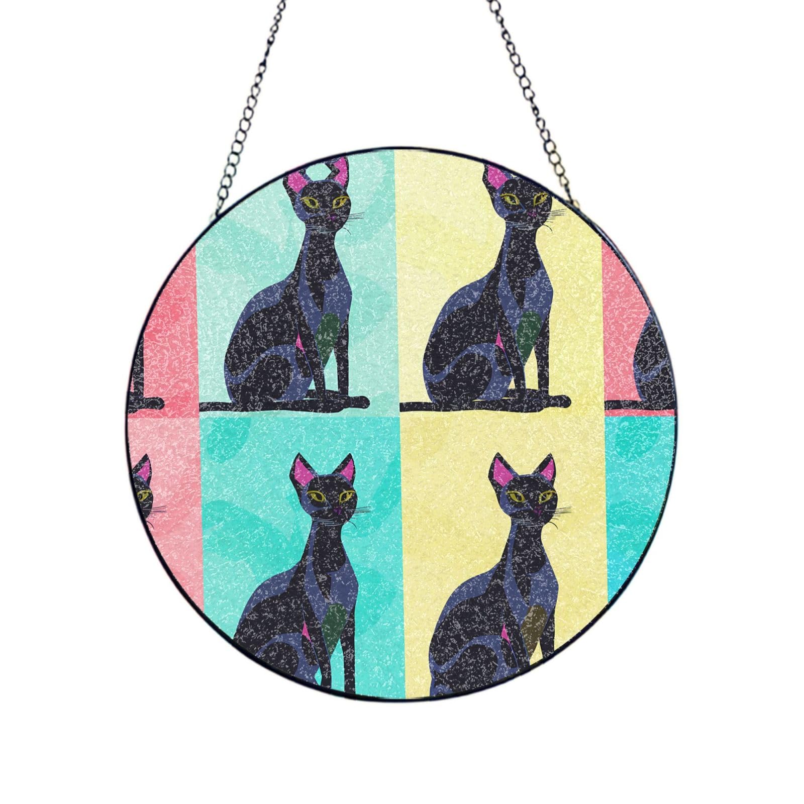 Phayah Proud Cat Print Glass Window Hanging Sun Catchers Suncatcher Decor For Birthday For Home Garden Porch 4in（10cm）