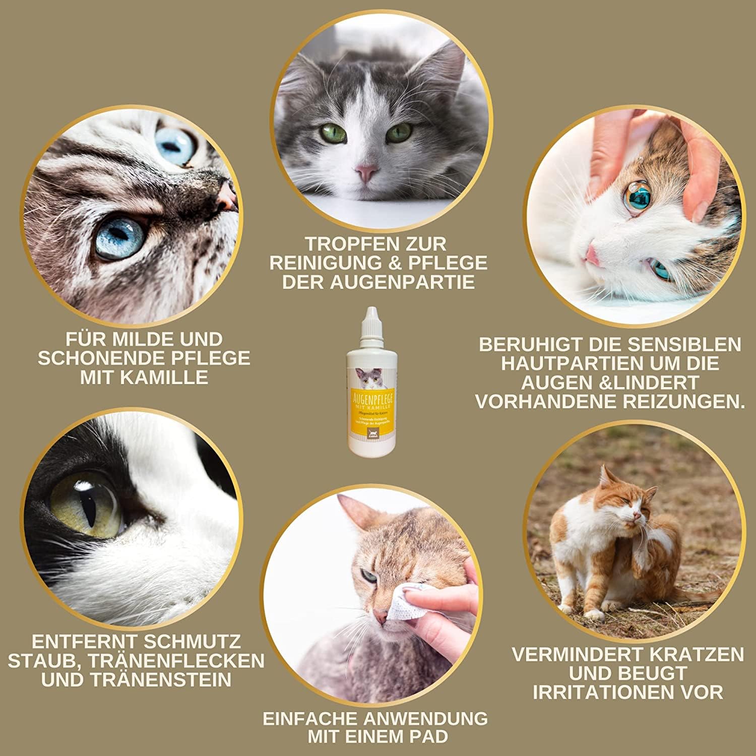 EMMA Augentropfen Katze 2x100ml I Augenreiniger Tränenfleckenentferner mit Kamille I Augenpflege bei tränenden gereizten Augen I Tränensteinentferner Hund Katze I Sanfte Augenreinigung für Tiere