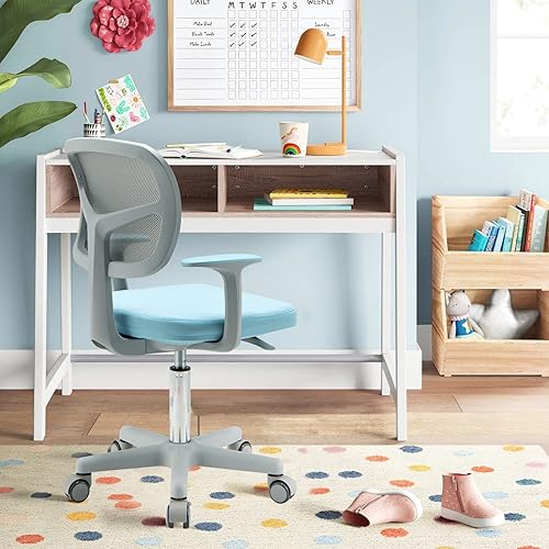 Miniatura 36 de HONEY JOY Silla de escritorio para niños, silla de estudio para niños de altura ajustable, silla giratoria de malla para estudiantes, ruedas