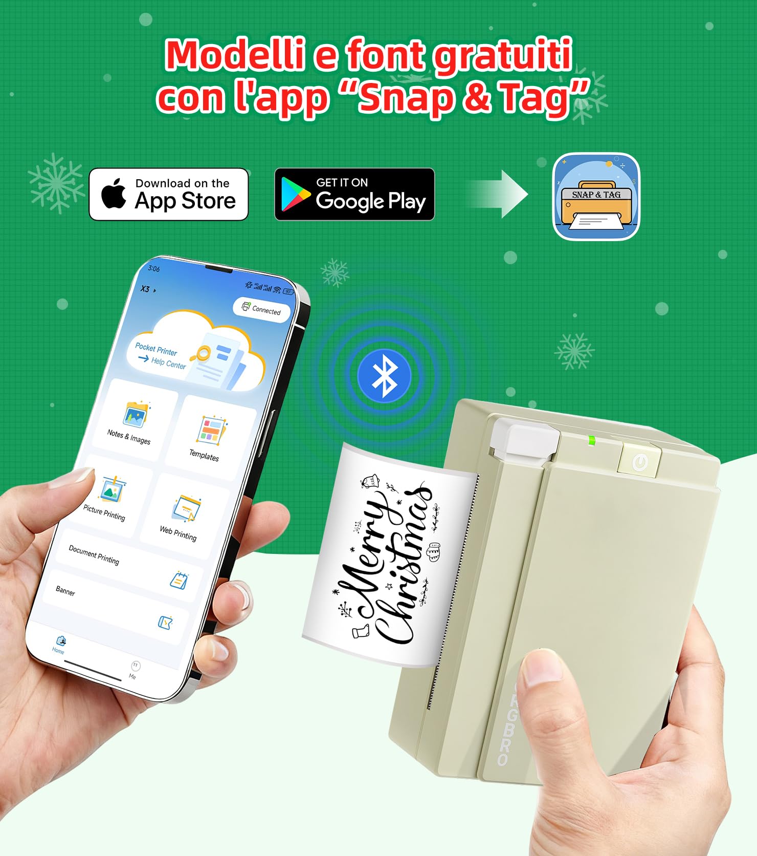 ORGBRO X3 Stampante Termica Bluetooth, Mini Stampante Portatile Senza Fili per Casa/Ufficio/Viaggi, Appunti, Foto, Etichette, Planner, 300DPI Stampante Adesivi per Smartphone-iOS/Android (Verde oliva)