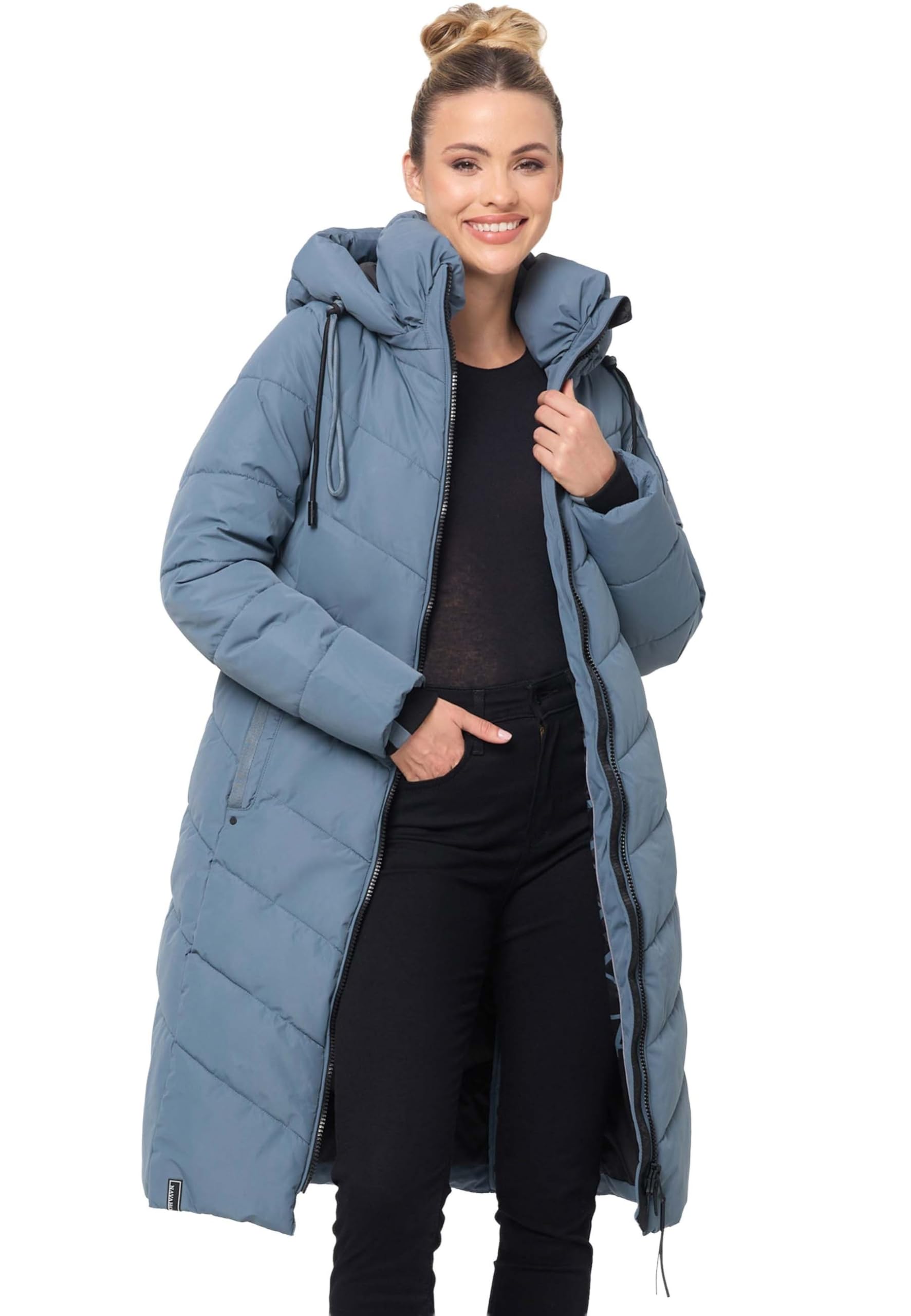 Navahoo Winterjas voor dames, lang, gewatteerde winterjas met capuchon, B982, Dark-Olive, 4XL