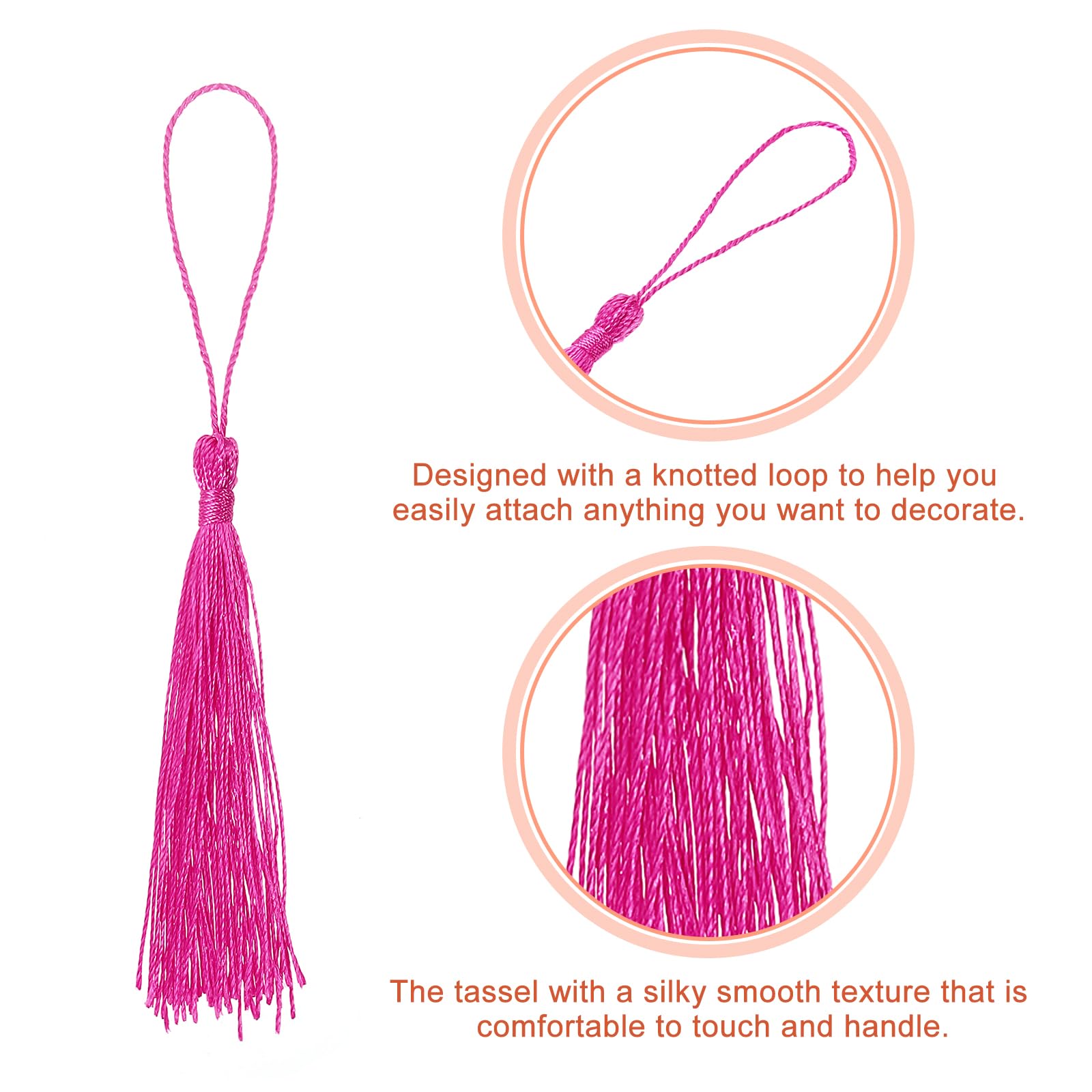 20 Marque-pages Pompons Soyeux Fuchsia – Boucle Incluse | Déco DIY, Accessoire Sac, Porte-clés, Création Bijoux