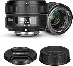 Lente de câmera YONGNUO YN50mm F1.8N para Nikon F-Mount, lente de abertura grande 50 mm f/1.8/AF MF, lente de quadro completo, lente padrão Prime para câmeras Nikon D3000, D3500, D5000, D80, D3X DSLR
