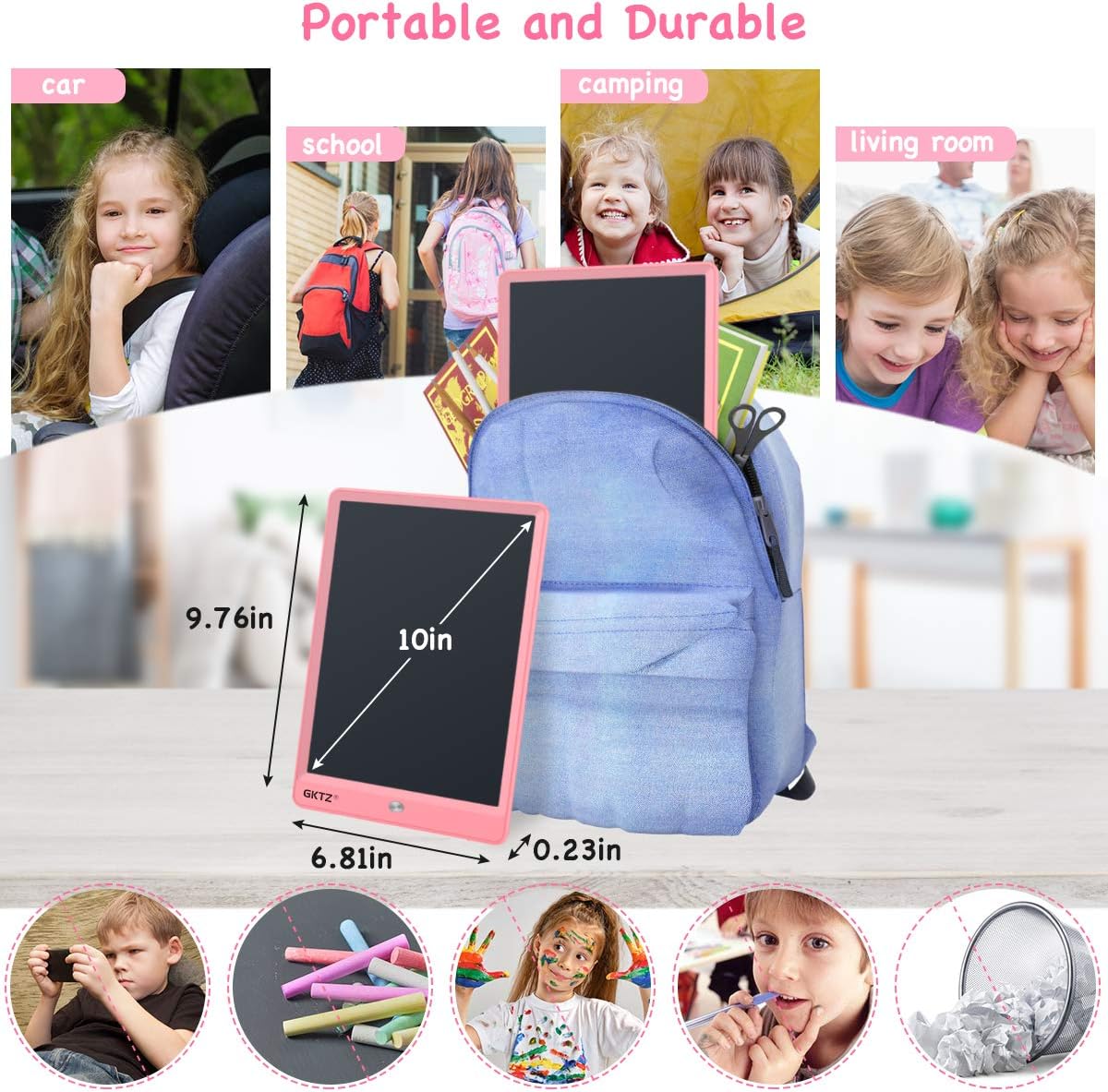 GKTZ LCD Writing Tablet for Kid, Coloful Electronic Drawing Tablet 10 Inch Doodle Board for Boys Toys, Toddler Learning & Education Toys Birthday Gifts for 3 4 5 6 7 8 Years Old Girls Boys - Pink