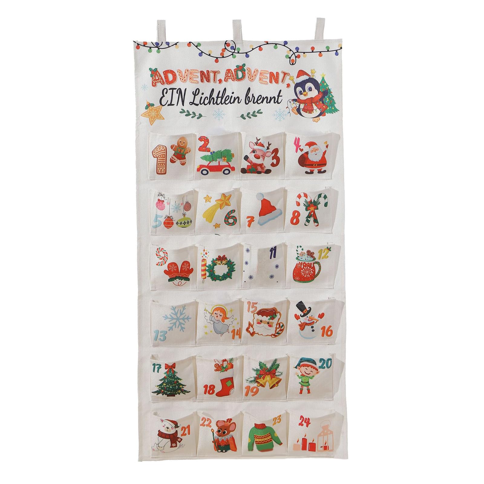 Kalttoy Canvas Christmas Countdowns Calendar with 24 Fillable Pocket Wall Hanging Advent Decoration Present Bag Christmas Advent Calendar