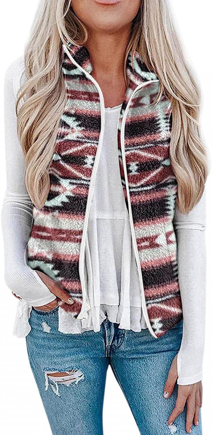 Gillberry Women's Fuzzy Fleece Sherpa Vest Stand Collar Lightweight Zip Jackets Tops Winter Warm Coats Outerwear