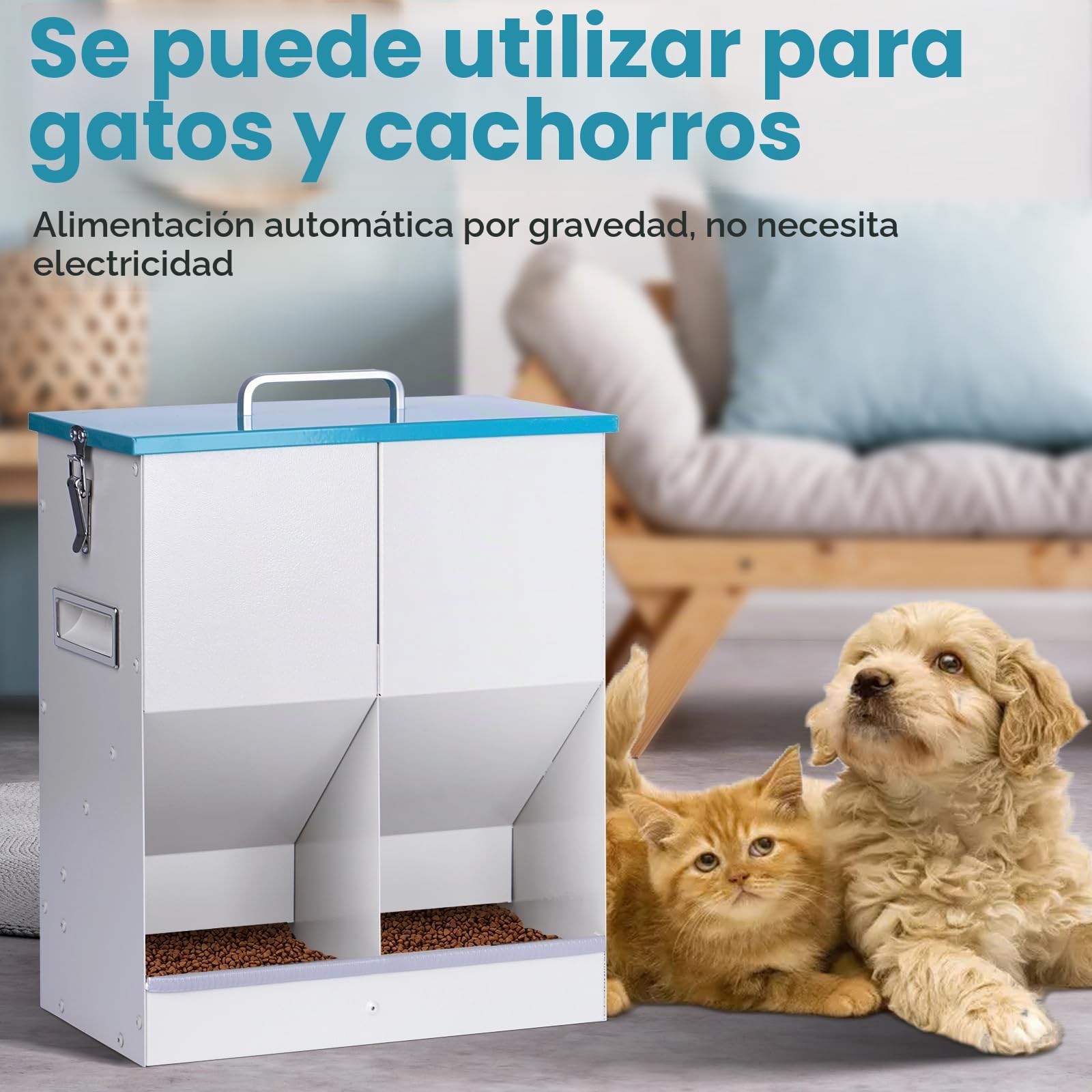 Comedero Gato Automatico 10L Dispensador Comida Gatos y Perros Dispensador de Alimentos para Gatos con Doble Tolva