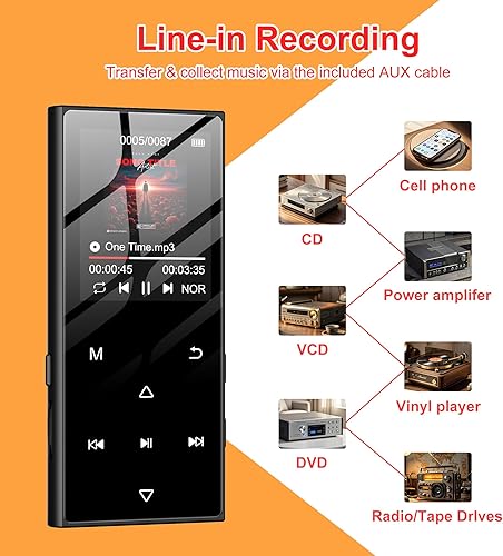 Miniatura 7 de Reproductor MP3 de 128 GB con Bluetooth 5.3, reproductor de música portátil SWOFY D50 Altavoz HD integrado, radio FM, grabadora de voz, sonido de