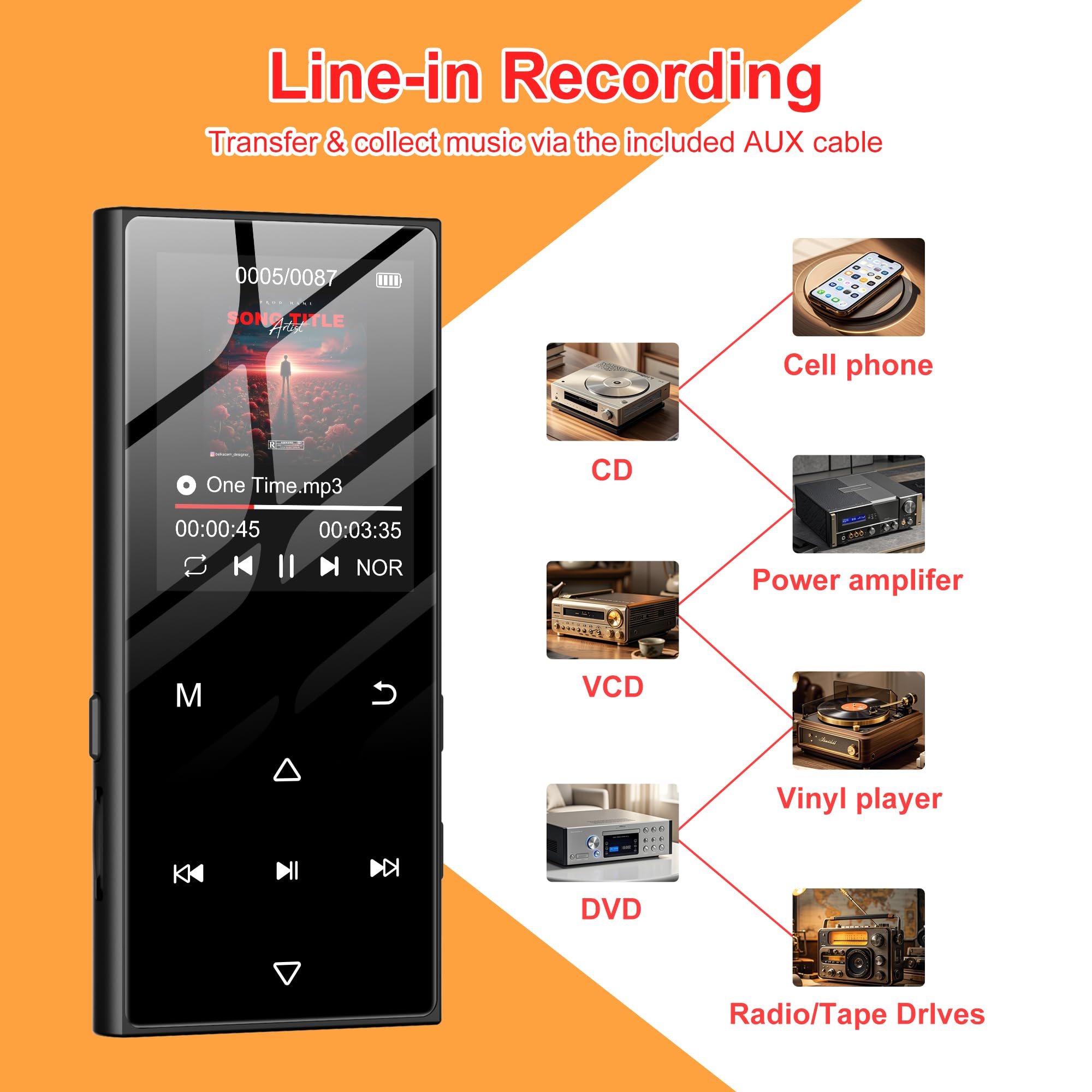 SWOFY 128GB MP3-Player Bluetooth 5.3, 1.8-Zoll-Screen & HiFi-Musik, mit Lautsprecher, FM-Radio, E-Book-Funktion und Aufnahmefunktion (schwarz)