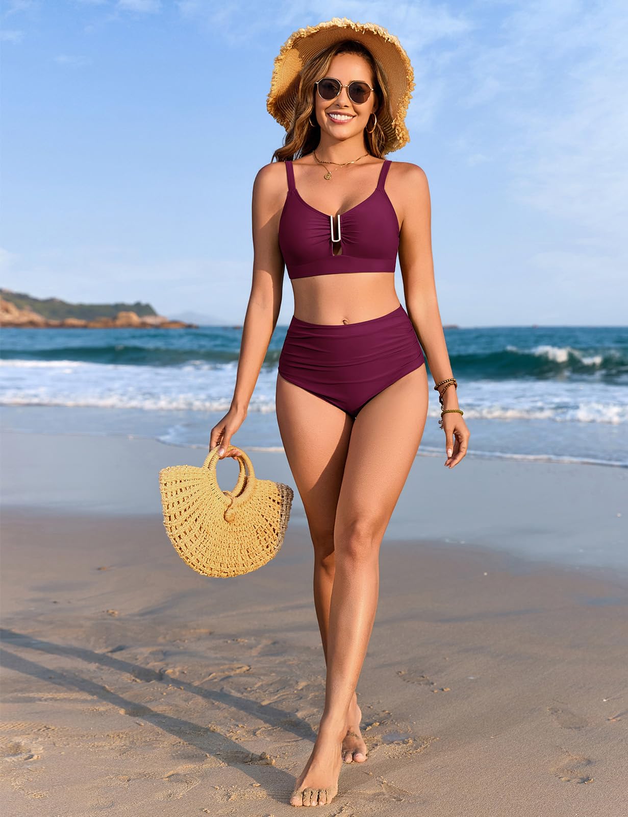 UMIPUBO Traje de Baño 2 Piezas Bikinis Mujer Reductors Barriga Talle Alto Bañadores Push Up Swimwear Metal U-Neck Traje de baño de Dos Piezas(Negro,S)