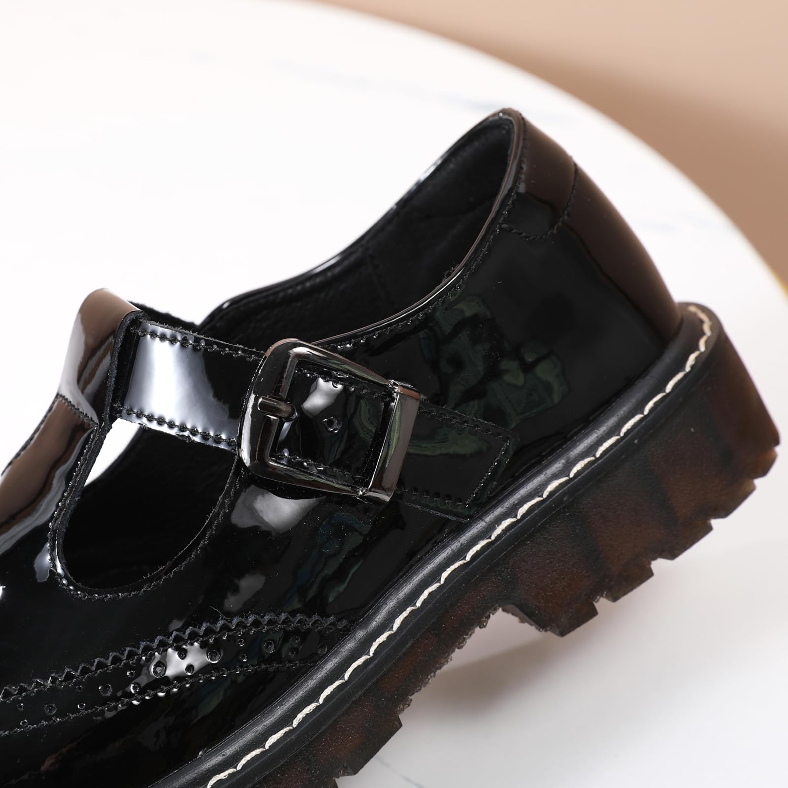 XMM Mary Jane Shoes Women Oxford Shoes Leather Round Toe Flats Non-Slip Ankle Buckle Strap Comfort Casual Dressy Cosplay Party School Work Shoes