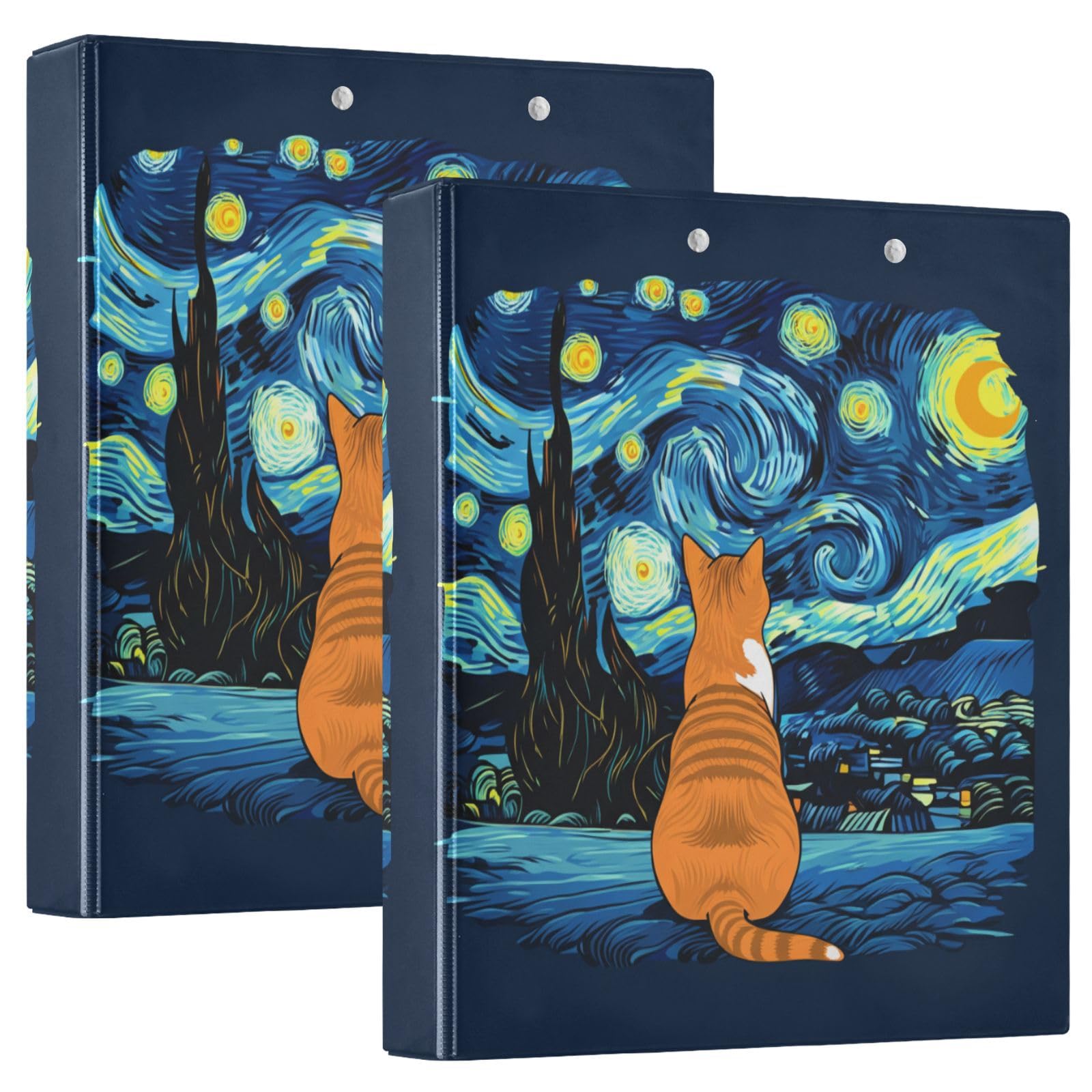Lot de 2 classeurs décoratifs à trois anneaux en forme de chat orange avec poches pour l'école, l'université ou le bureau
