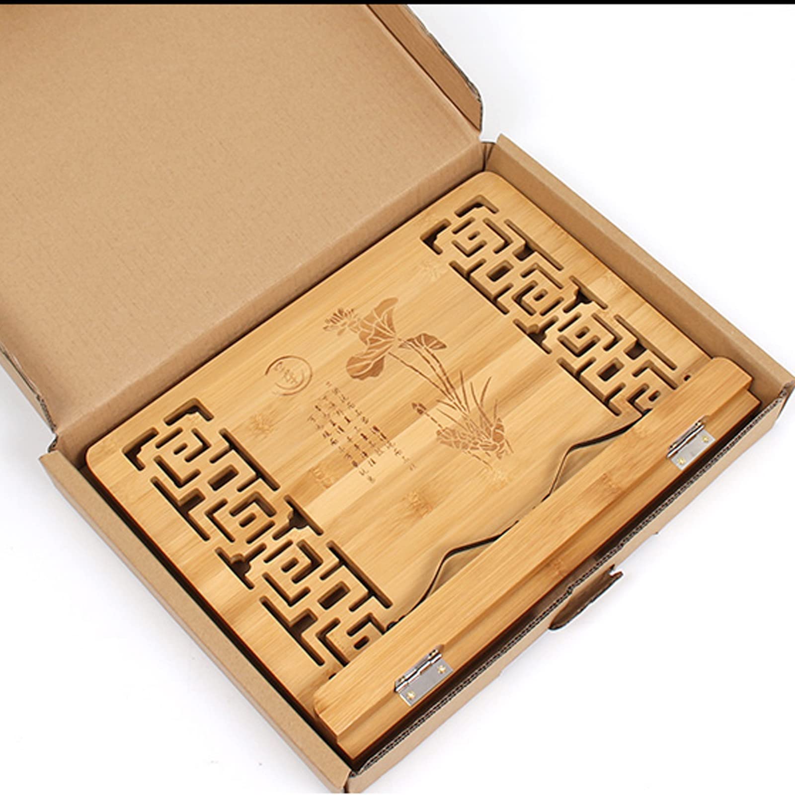 HJXGQJM Atril De Madera De Sobremesa,Bambú Soporte for Libro De Cocina, Plegable Soporte con Respaldo Ajustable & Patrón Elegante for Libro De Cocin Y Receta(Ordinary Board)