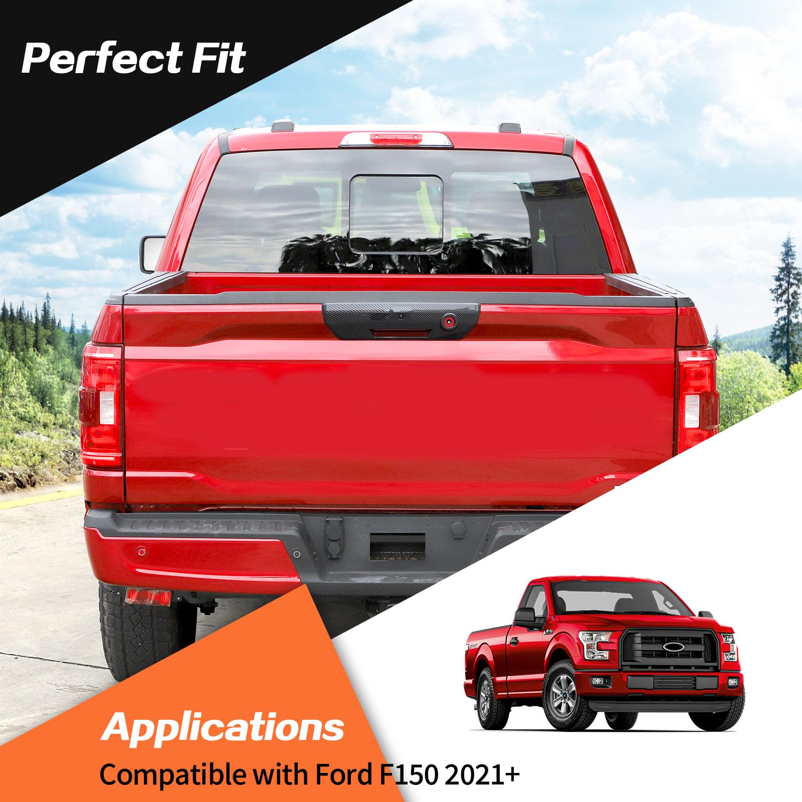 JeCar for F150 Tailgate Handle Cover Carbon Fiber Rear Door Handle Trim Exterior Accessories Compatible with Ford F150 2021 2022 2023