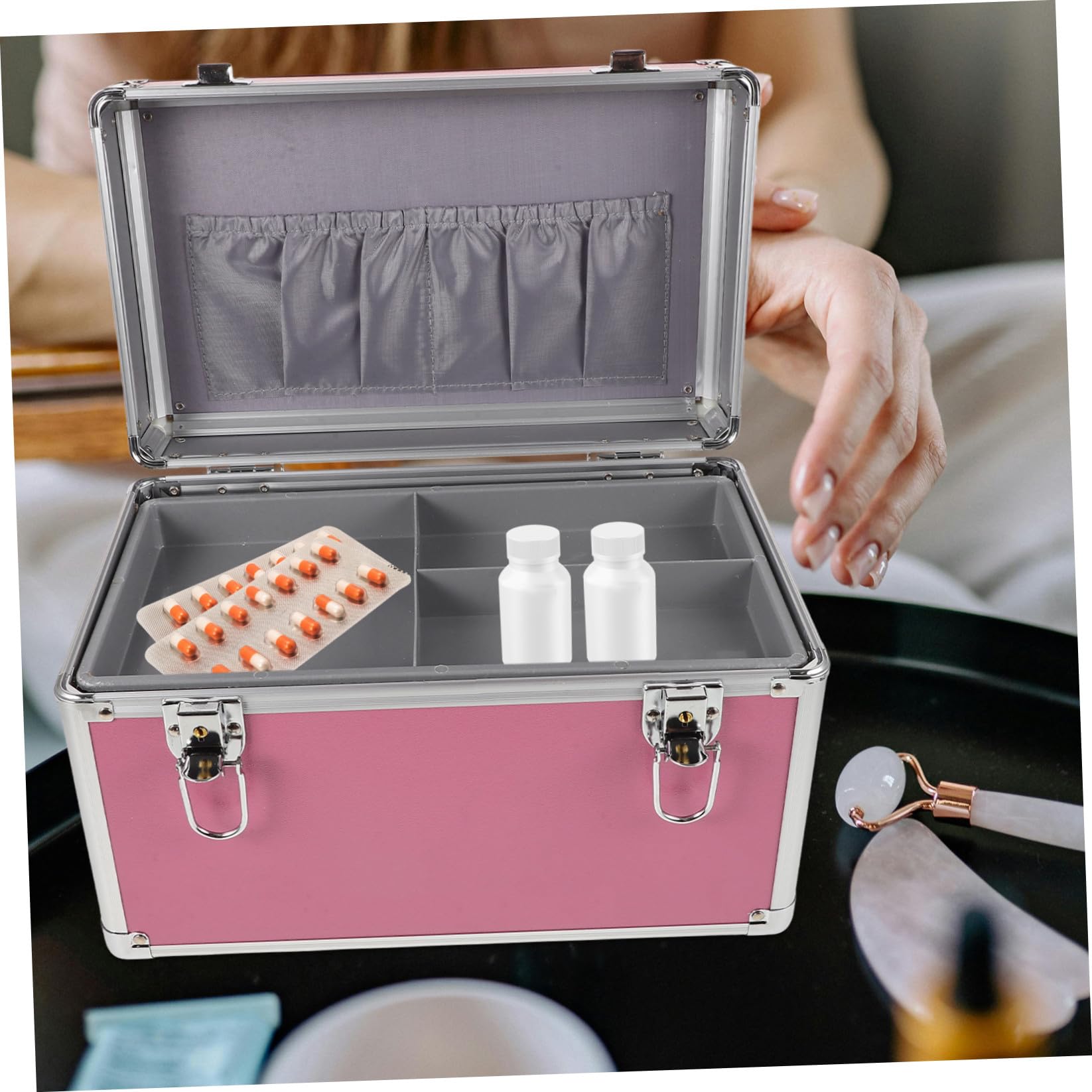 VALICLUD Caja Kit de primeros auxilios compartimiento código largo médico Emergencia robusto maletín de organizador de primeros auxilios aleación de aluminio