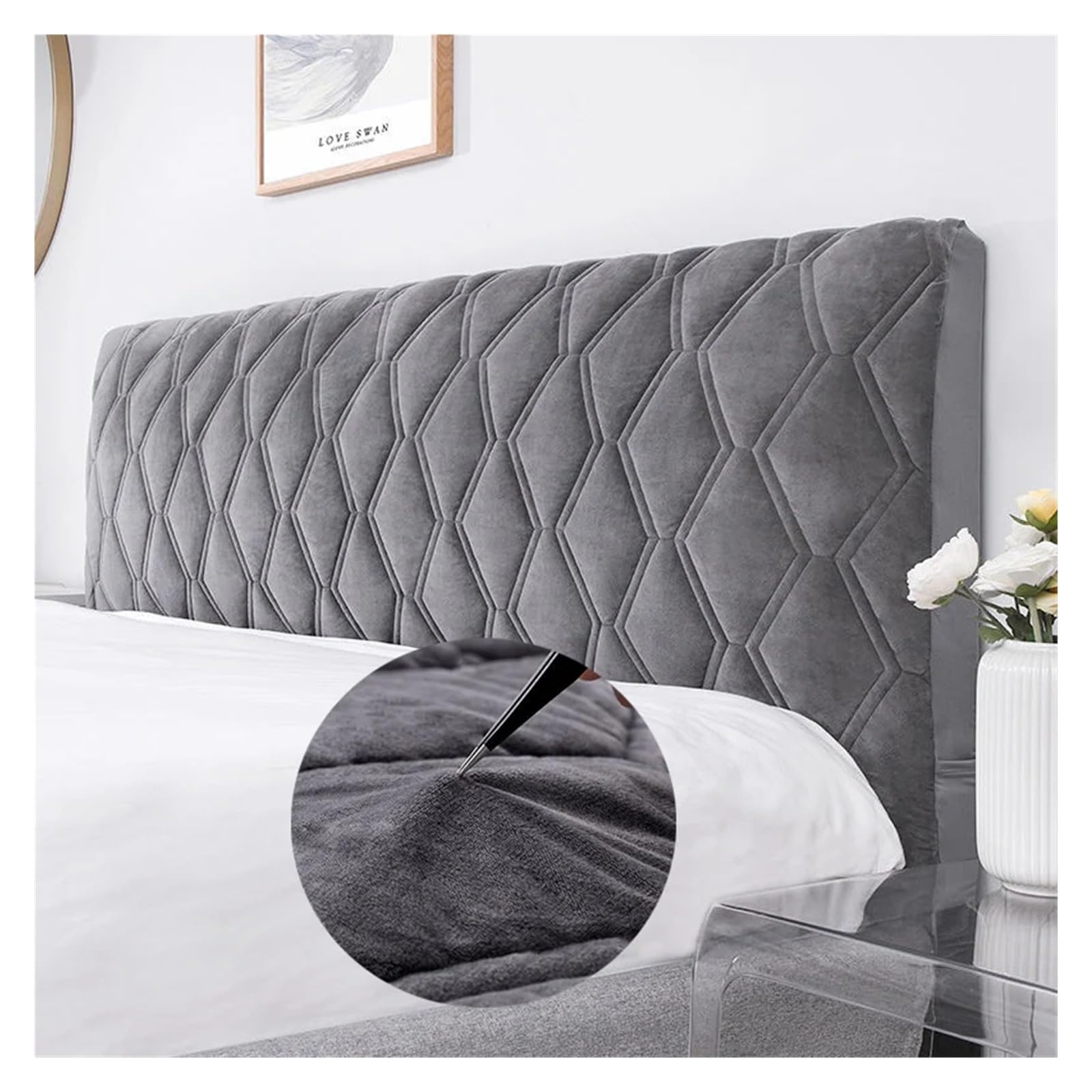 Copri Testiera Letto Copritestata Testiera for Letto Matrimoniale Copriletto Ispessito Protezione Morbida Decorazione Domestica Copriletto Camera da Letto(1-Grey,220x70cm)