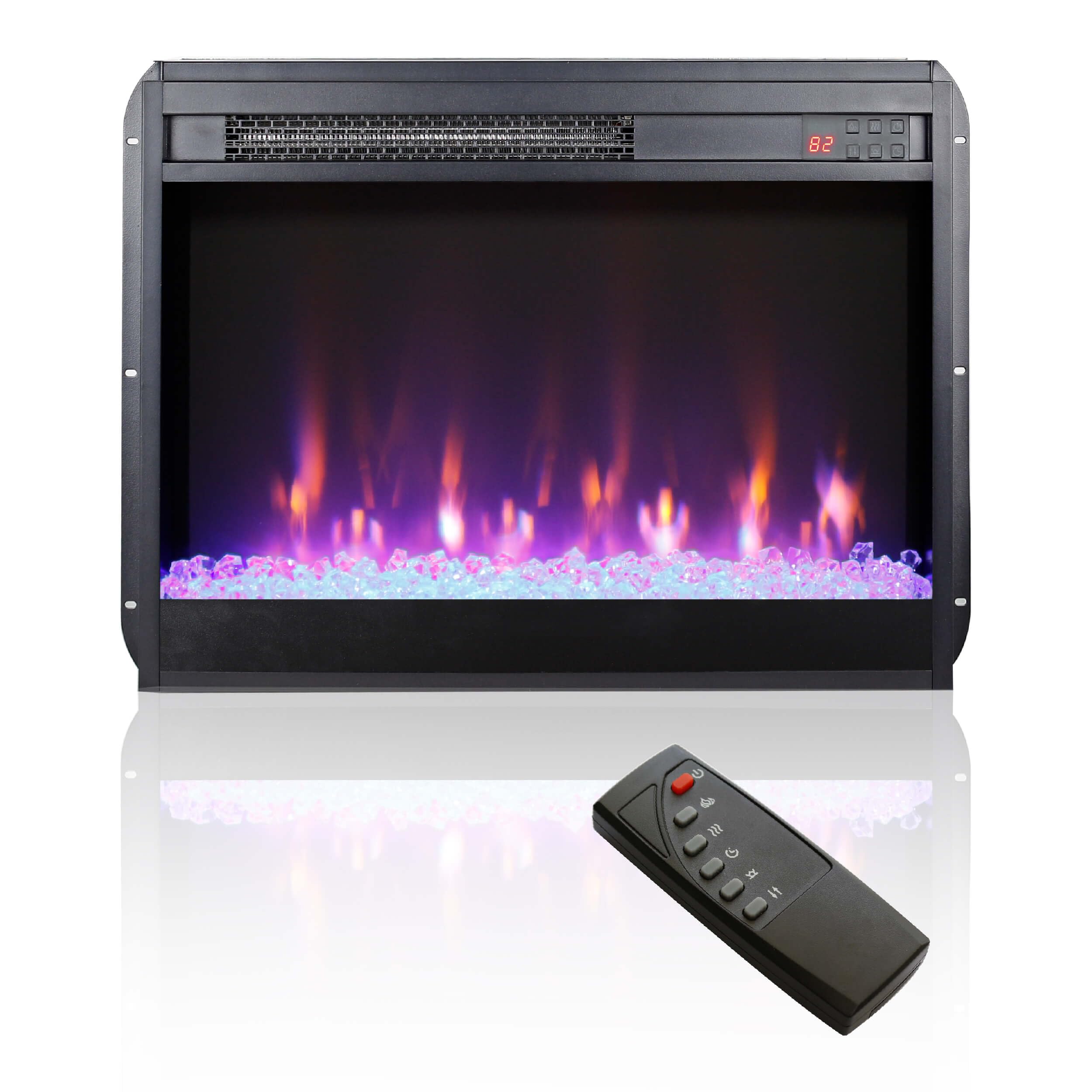 Innoflame 23" Electric Fireplace Insert, Electric Fireplace Heater with Remote/Timer/Side Light, Adjustable 8 Flame Colors, Digital Display, Crystal,
