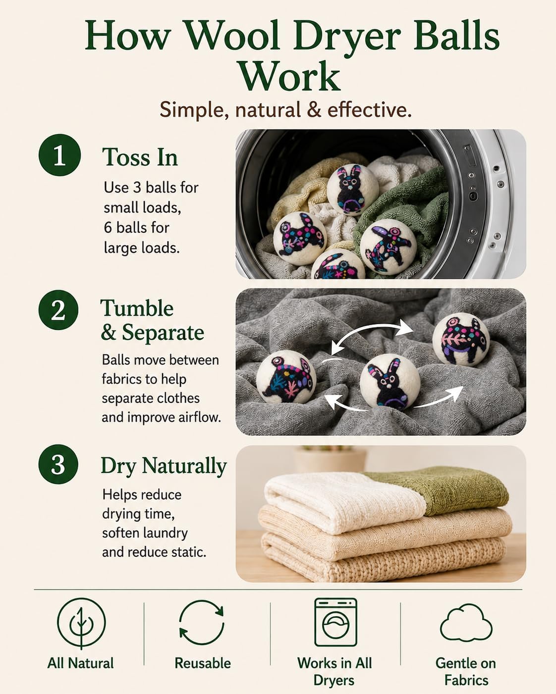 Felt Dryer Ball, Laundry Dryer Ball (Bunny) | Laundry