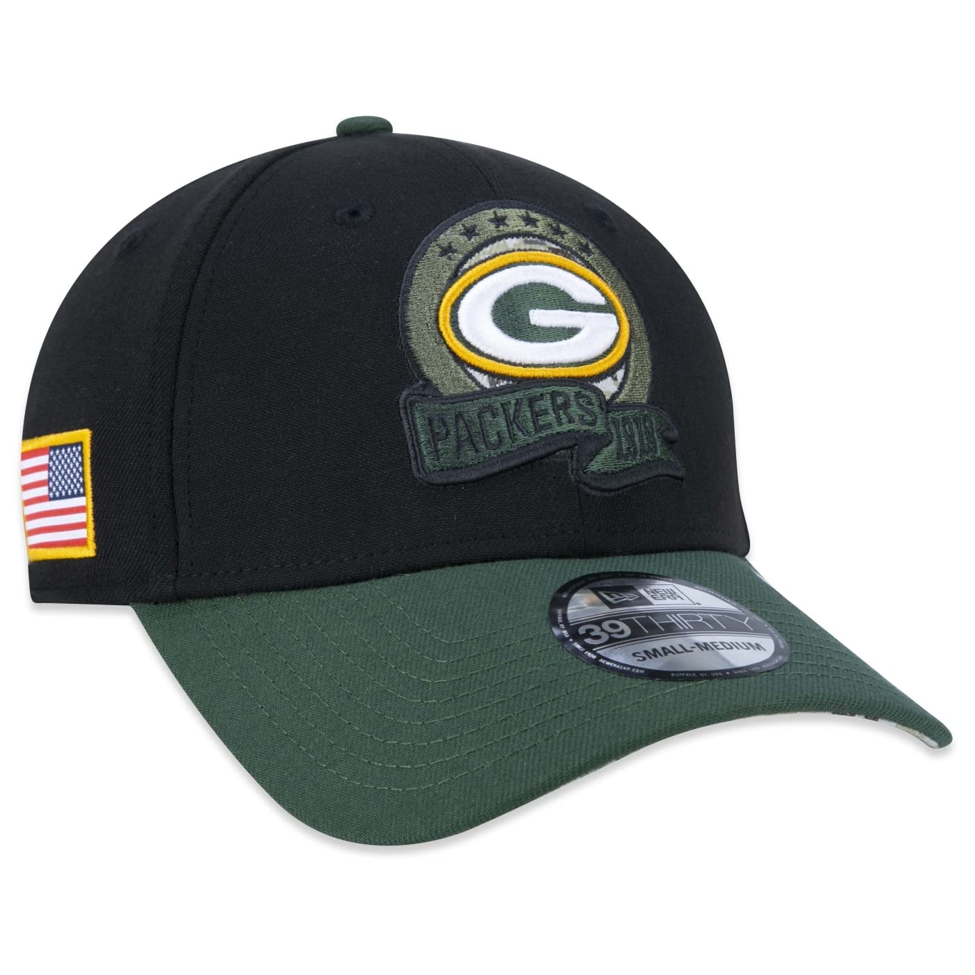 New Era Men's Green Bay Packers, Black Green Bay Packers Nfl Salute To Service 2022 Black Green 39Thirty Stretch Cap - L-Xl (7 1/8-7 5/8)