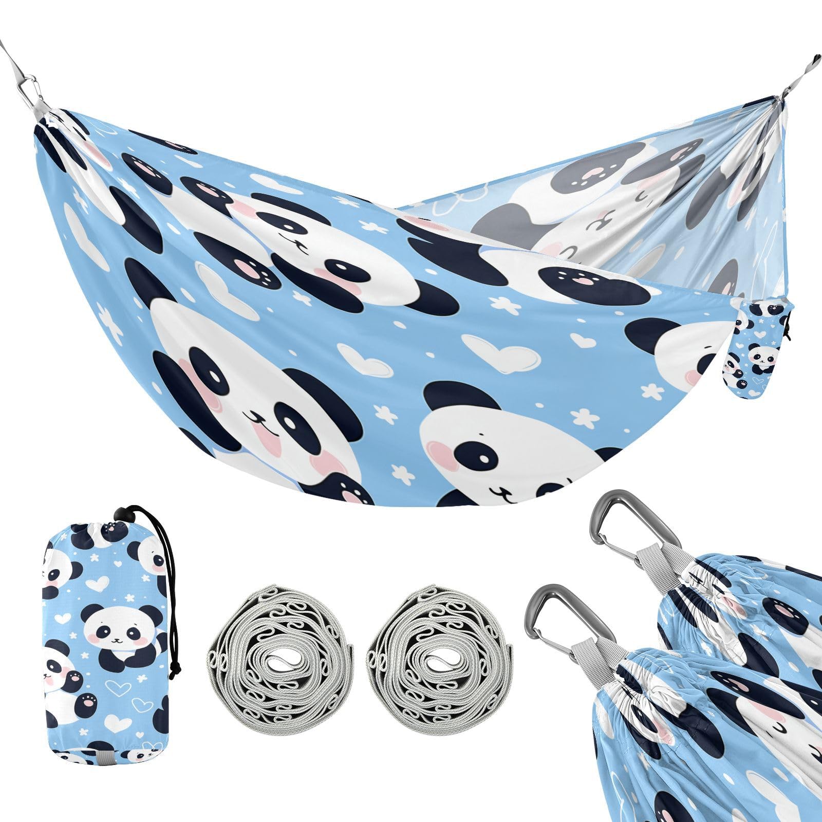 ATTX Cute Cartoon Panda Camping Hammock - Lightweight & Portable Hammocks, Heavy Duty 330lbs Capacity for Indoor, Hiking, Backpacking, Travel, Backyard, Beach#121