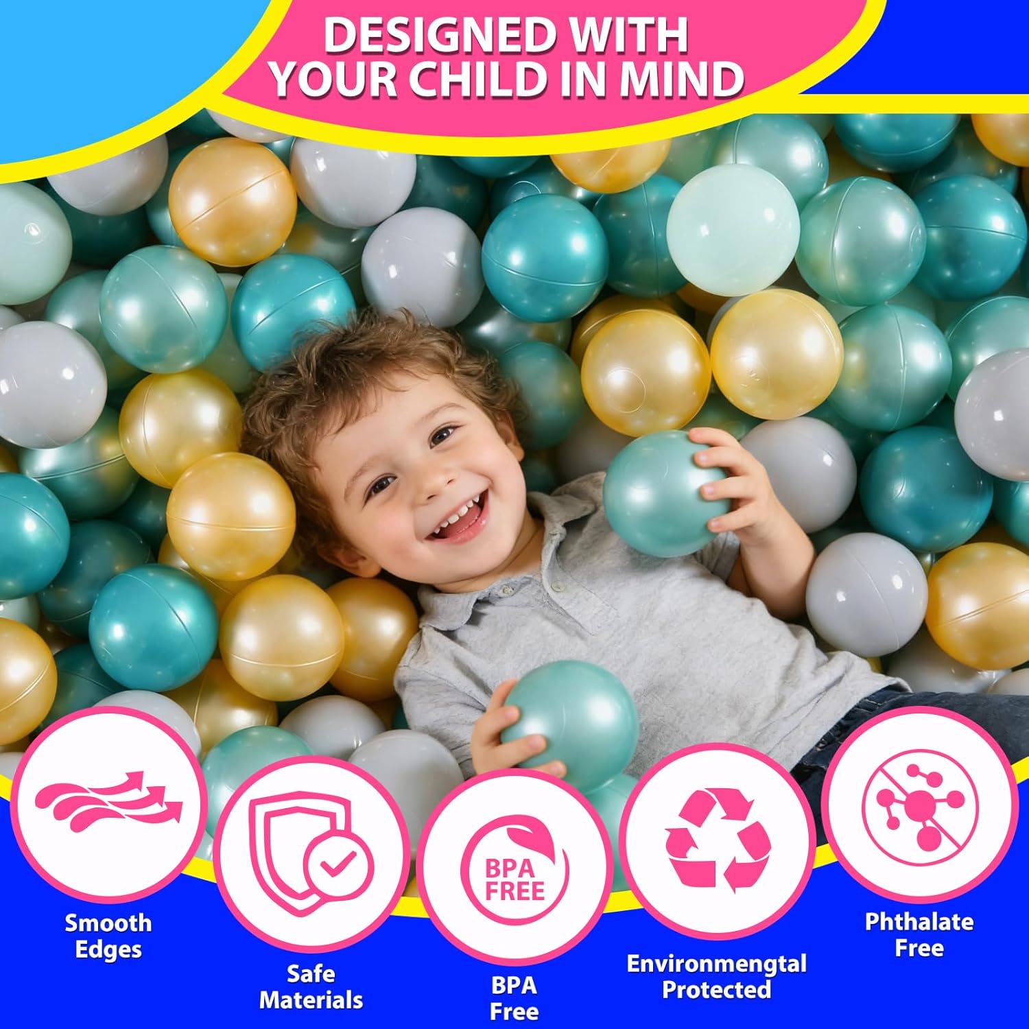 Ball Pit Balls Pack of 100 200 500 - Star and Round Set BPA Free Phthalate Free Non-Toxic Crush Proof Play Balls Soft Plastic Balls for Toddlers Baby Kids Birthday Pool Tent Party