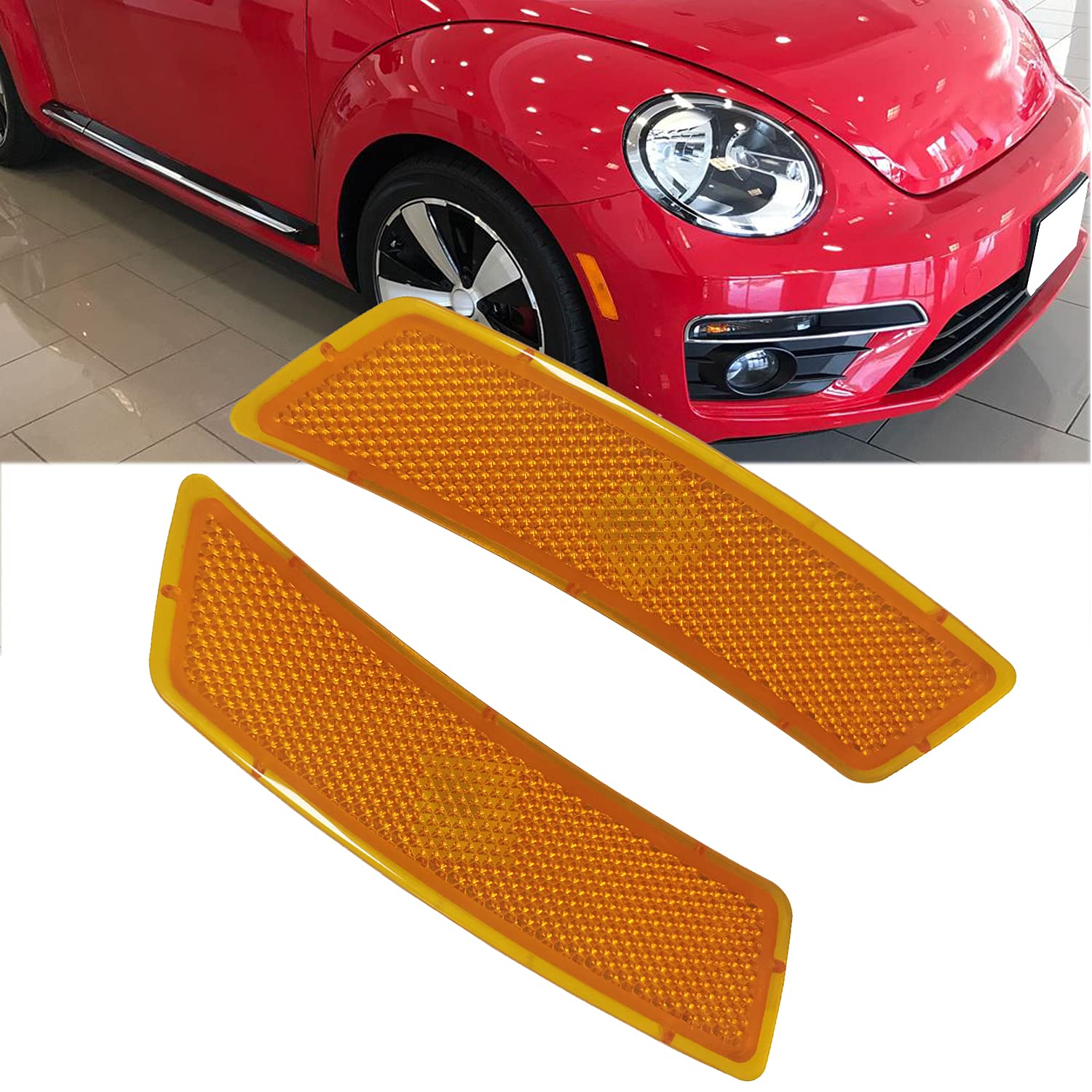 KYYET Amber Lens Front Bumper Side Marker Light Lens Housing Compatible with VW Beetle 2012-2019 Tiguan 2018-2021