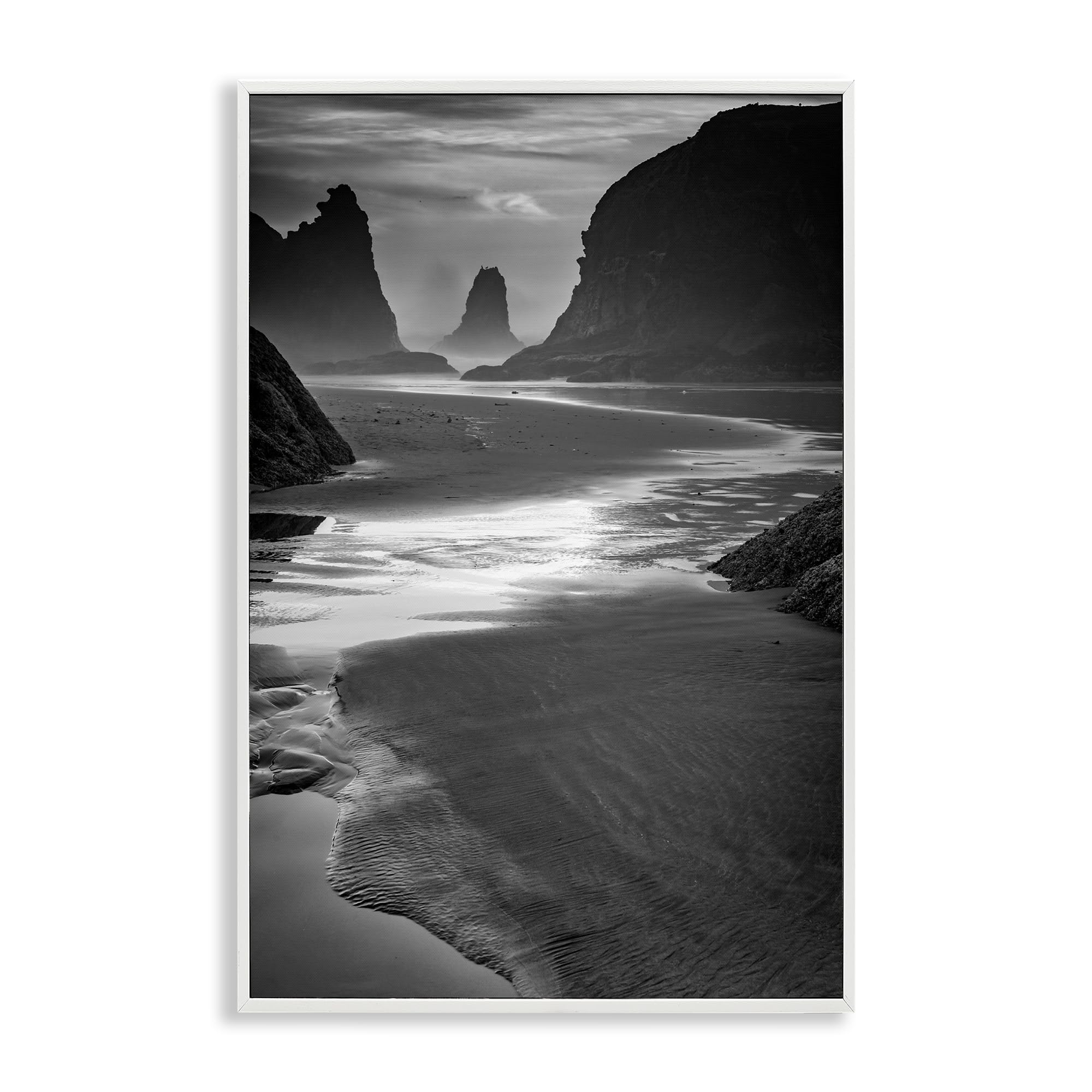 Stupell Industries 'Last Light On Bandon Beach', Framed Giclee Art, White, 12 x 18 Inches, Easy to Hang and Sturdy, Made in USA, by Rick Berk