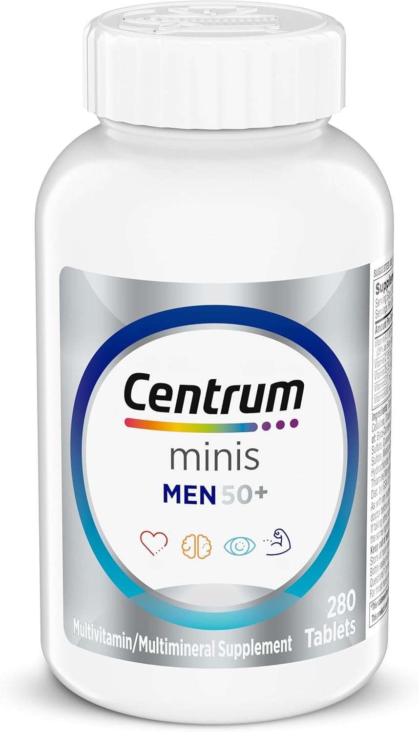 Centrum Minis Silver Multivitamin for Men 50 Plus, integratore multivitaminico/multiminerale, vitamina D3, vitamine B e zinco, ingredienti non OGM, supporta memoria e cognizione negli anziani - 280 ct