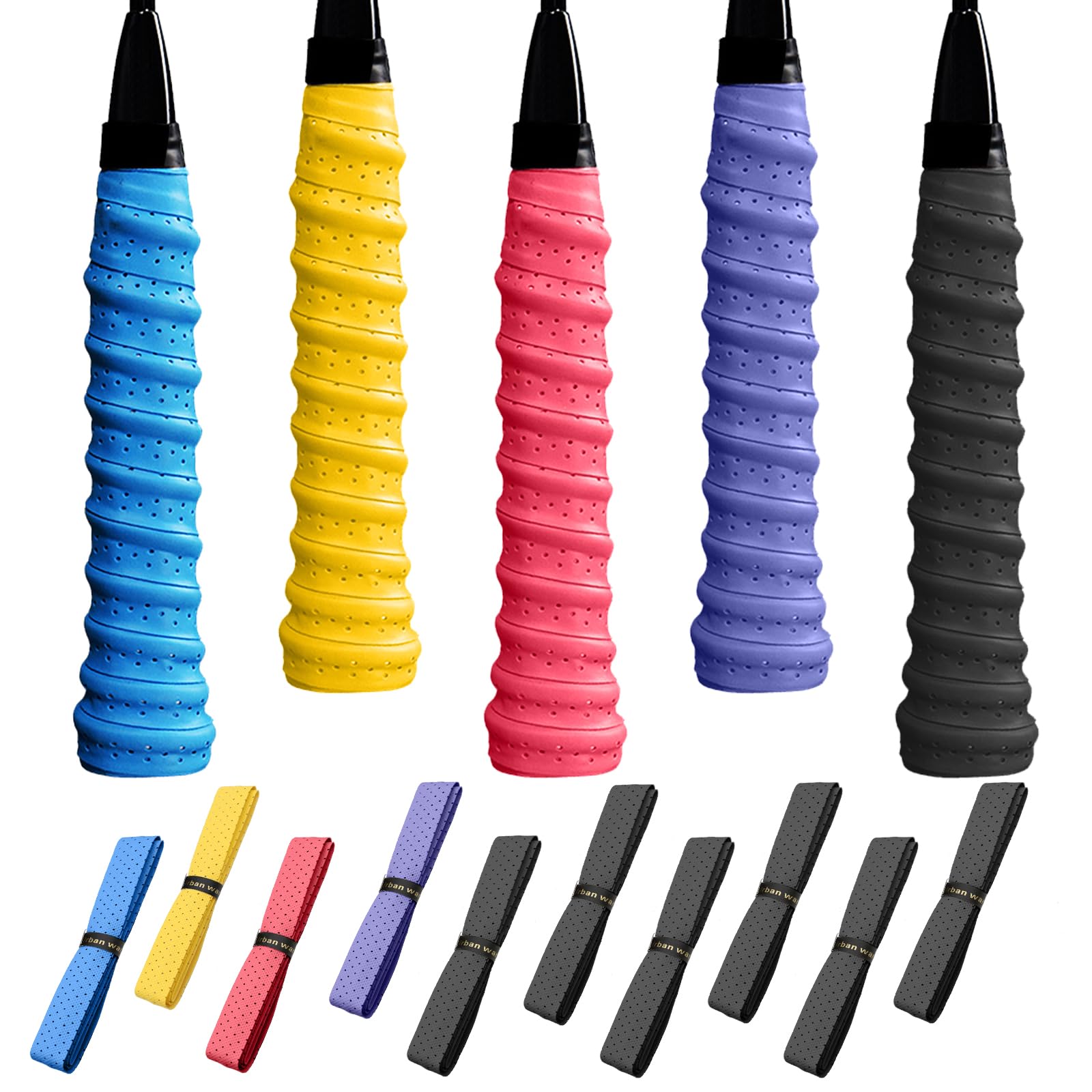 BORISCA 10 PCS Badminton Grip Padel Antideslizante Cintas de Agarre de Raqueta, 5 Colores Tenis Overgrips Padel Absorbente del Sudor Cinta Mango Raqueta Tenis Grip para Bádminton Tenis Squash Calabaza
