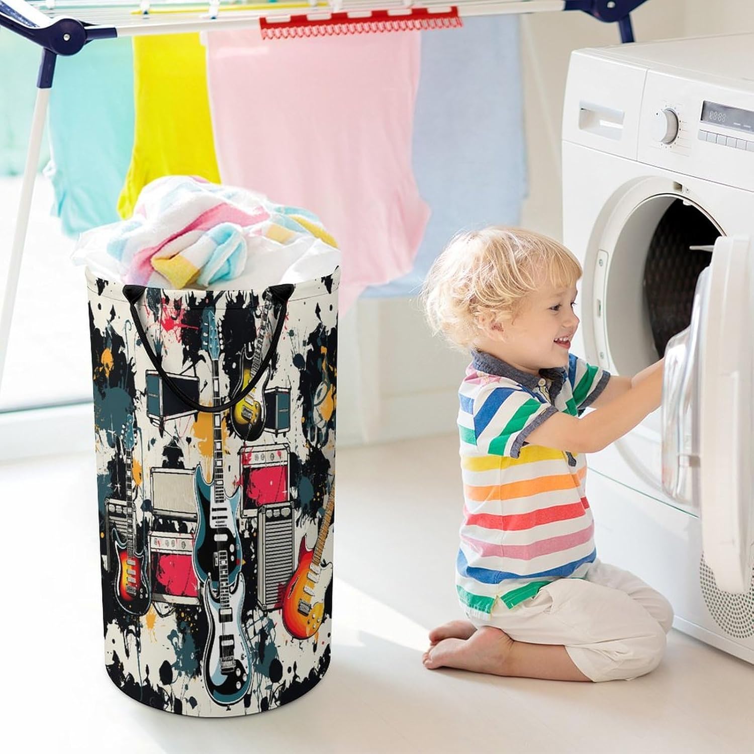 Rock Music Pattern Laundry Hamper Large Collapsible Laundry Basket with Handles Waterproof Clothes Hamper Portable Dirty Clothes Basket for Bedroom Laundry Room Closet Bathroom
