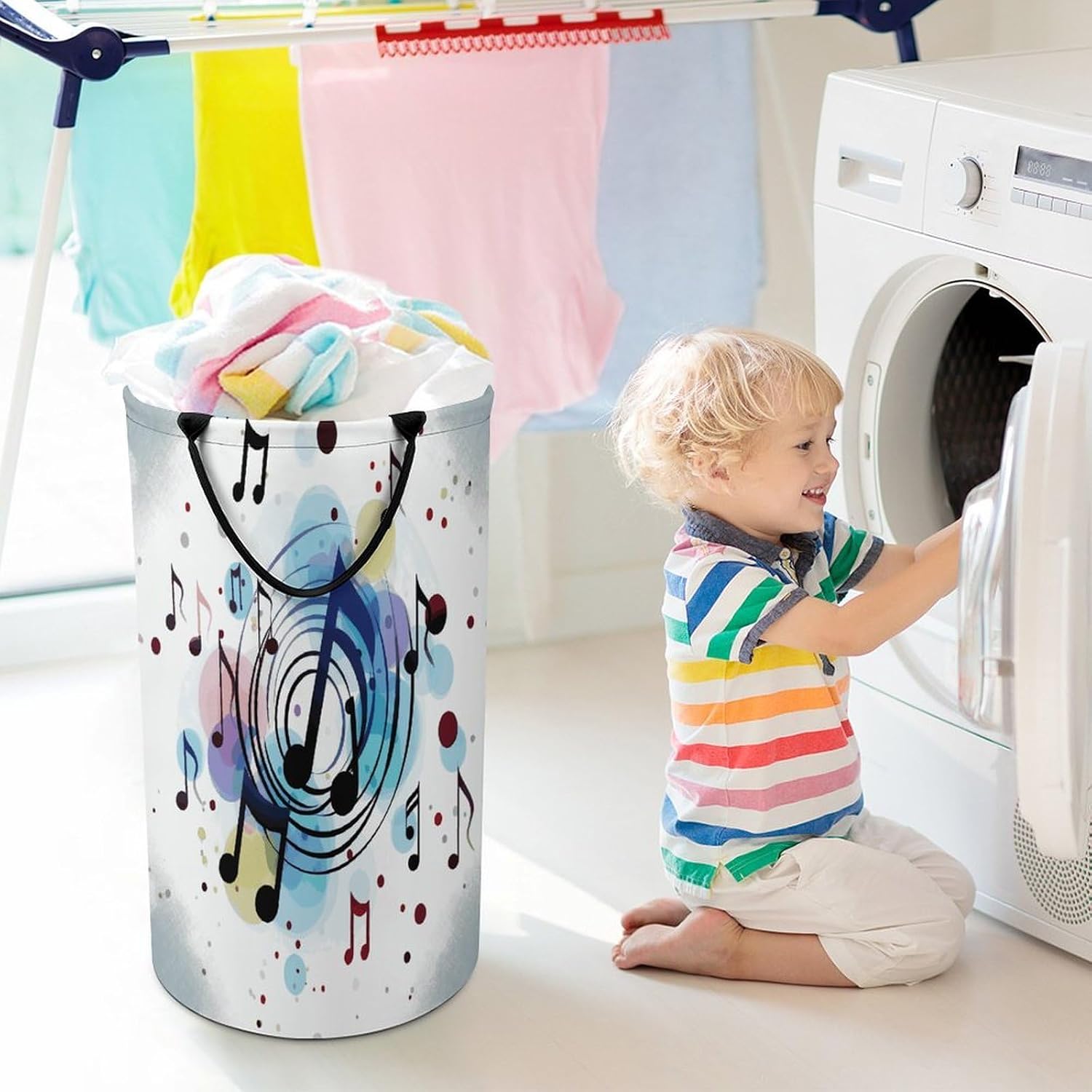 Polka Dot Music Note Large Capacity Laundry Baskets,Collapsible Clothes Hamper with Handles，Laundry Hampers for Bathroom,Bedroom,Towels