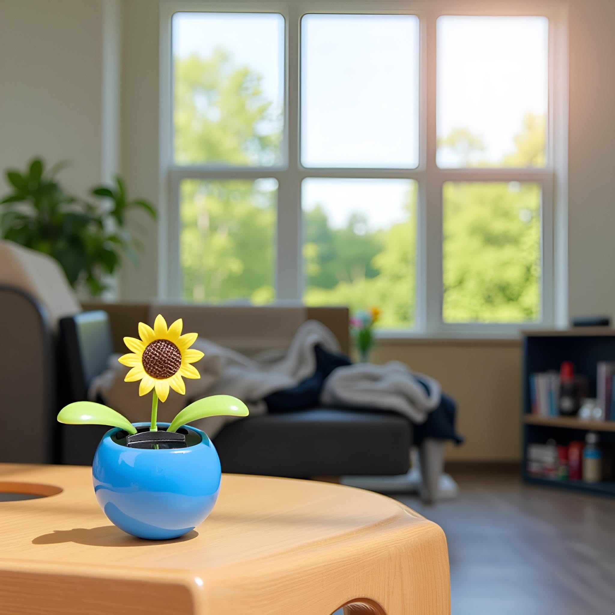 Blue Solar Dancing Sun Flower Automotive Ornament Solar Powered Dancing Sun Flower in Pots Swinging Animated Bobblehead Dancer Window Sun Catcher Car Dashboard Office Desk Decor,Learning and Education - Image 2