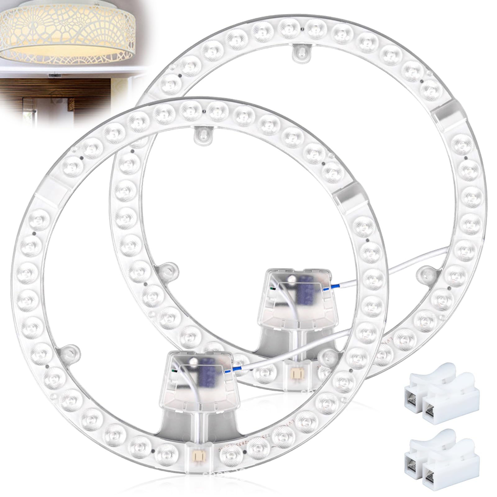2 Stück LED Modul für Deckenleuchten, 36W Umrüstsatz, Retrofit Ringlampe Ø23cm, Platine Mit Haltemagneten, 6500K Weiß Umrüstplatine (Weiß)