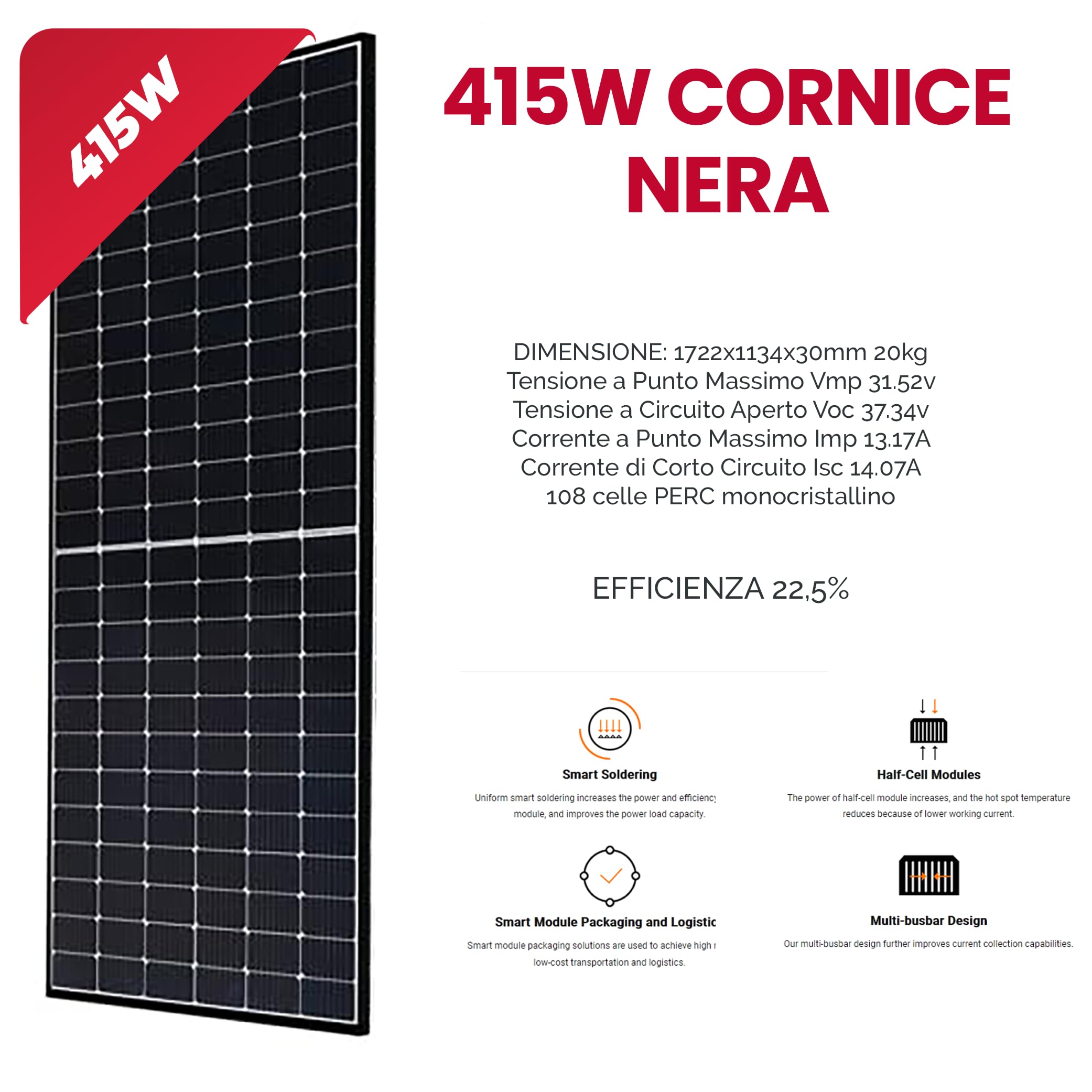 MAPLES KIT PANNELLO SOLARE DA BALCONE FOTOVOLTAICO plug&play PANNELLO 415w CORNICE NERA - INVERTER 300W