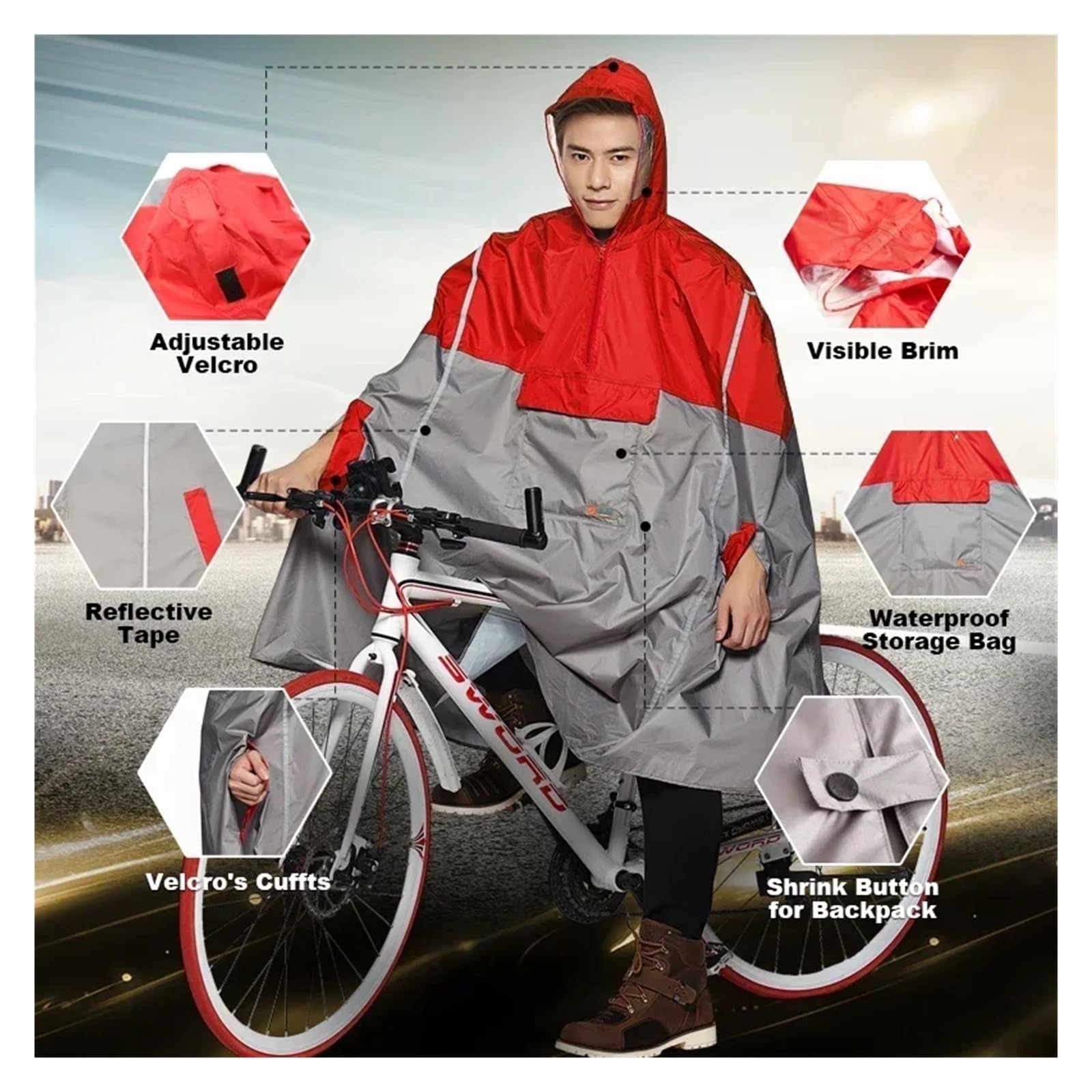 Ponchos de pluie imperméables pour adultes - Pour femme et homme - Poncho d'extérieur réfléchissant