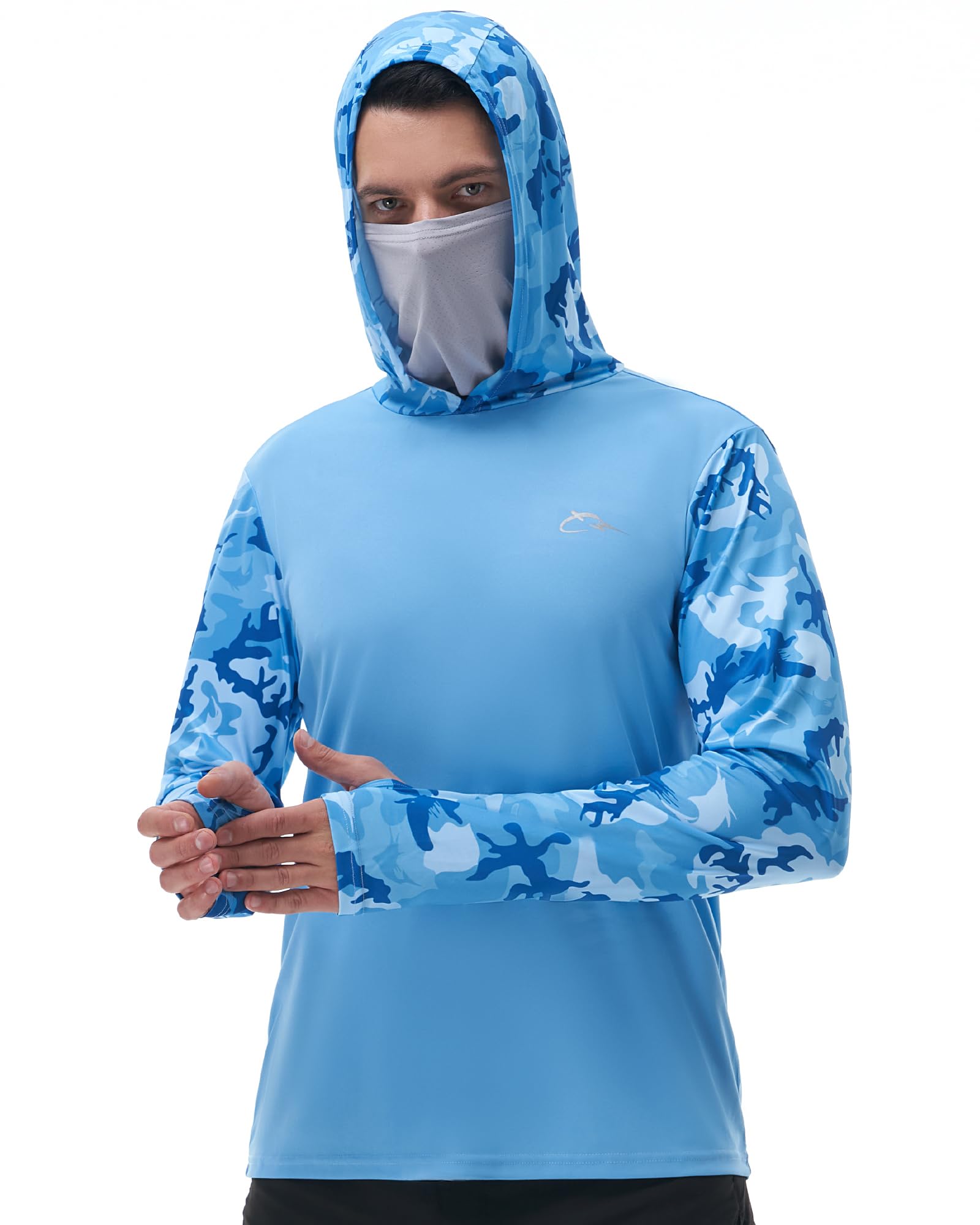 FISHEAL Men's Performance Fishing Hoodie Shirt - UPF 50+ UV Sun Protection Long Sleeve Shirts with Mesh Face Mask