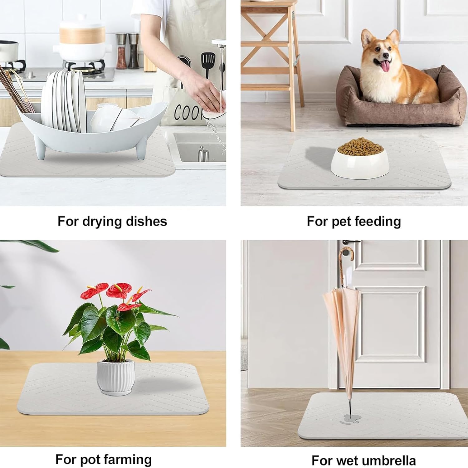 Stone Bath Mat, 2 Pack Diatomaceous Earth Shower Mat, Non-Slip Super Absorbent Quick Drying Bathroom Floor Mat, 24x15, Off-White