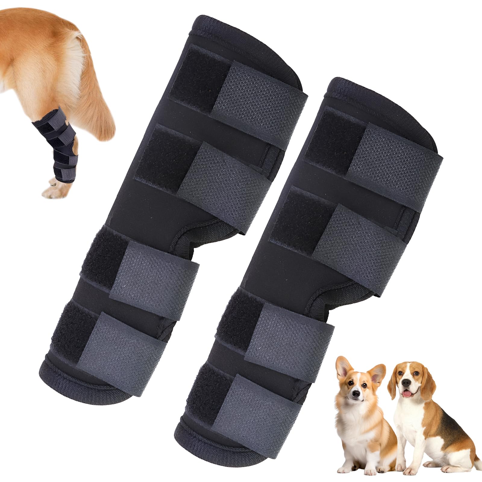 2 tobilleras para perros, cómodas, ajustables, rodilleras traseras para perros, para patas delanteras y traseras, para evitar lamer, vendaje para perros para heridas, para la curación de