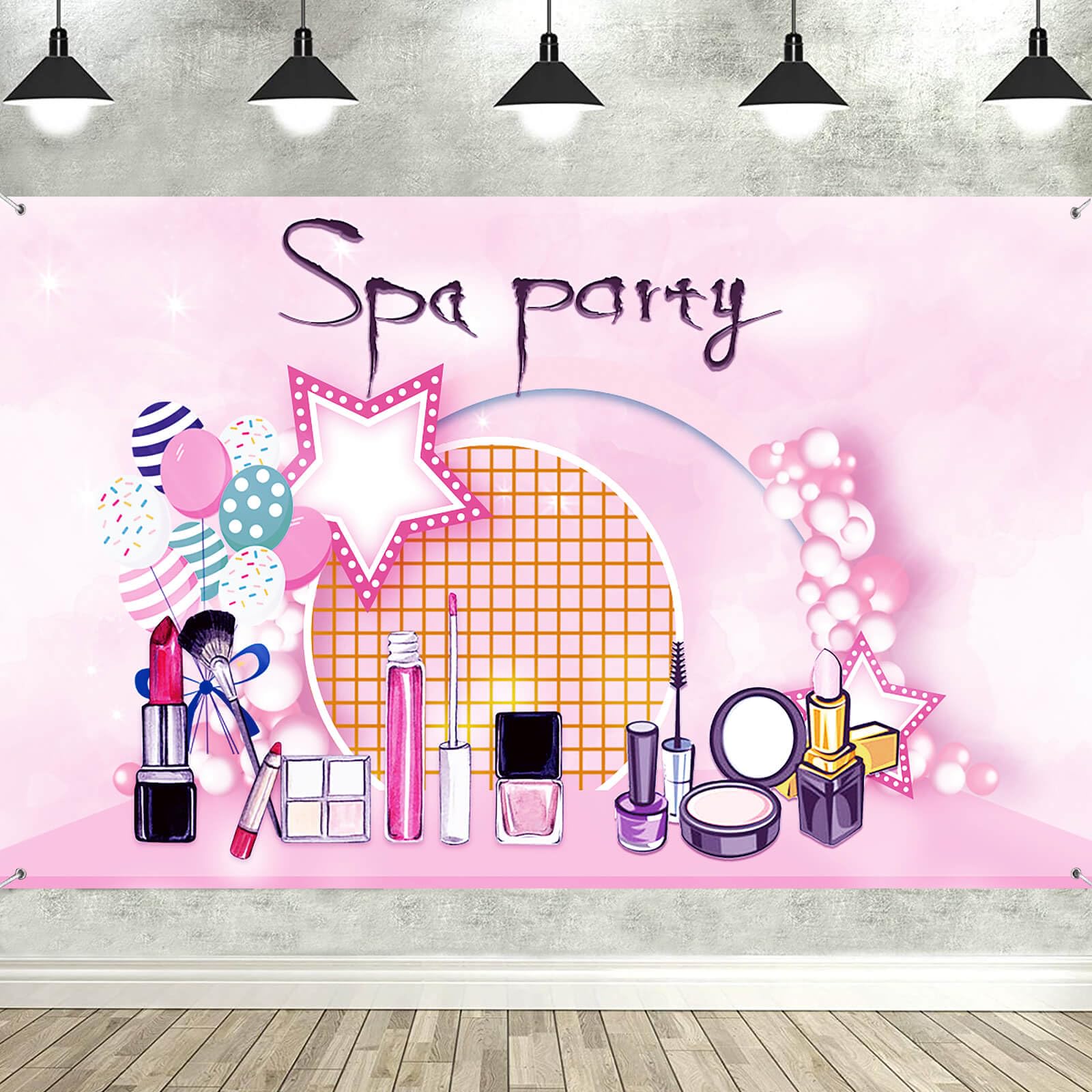 7x5FT Spa Day Backdrop Girls Pink Make Up Photography Background Banner, Girls Spa Party Makeup Themed Photo Booth Studio Props Birthday Party