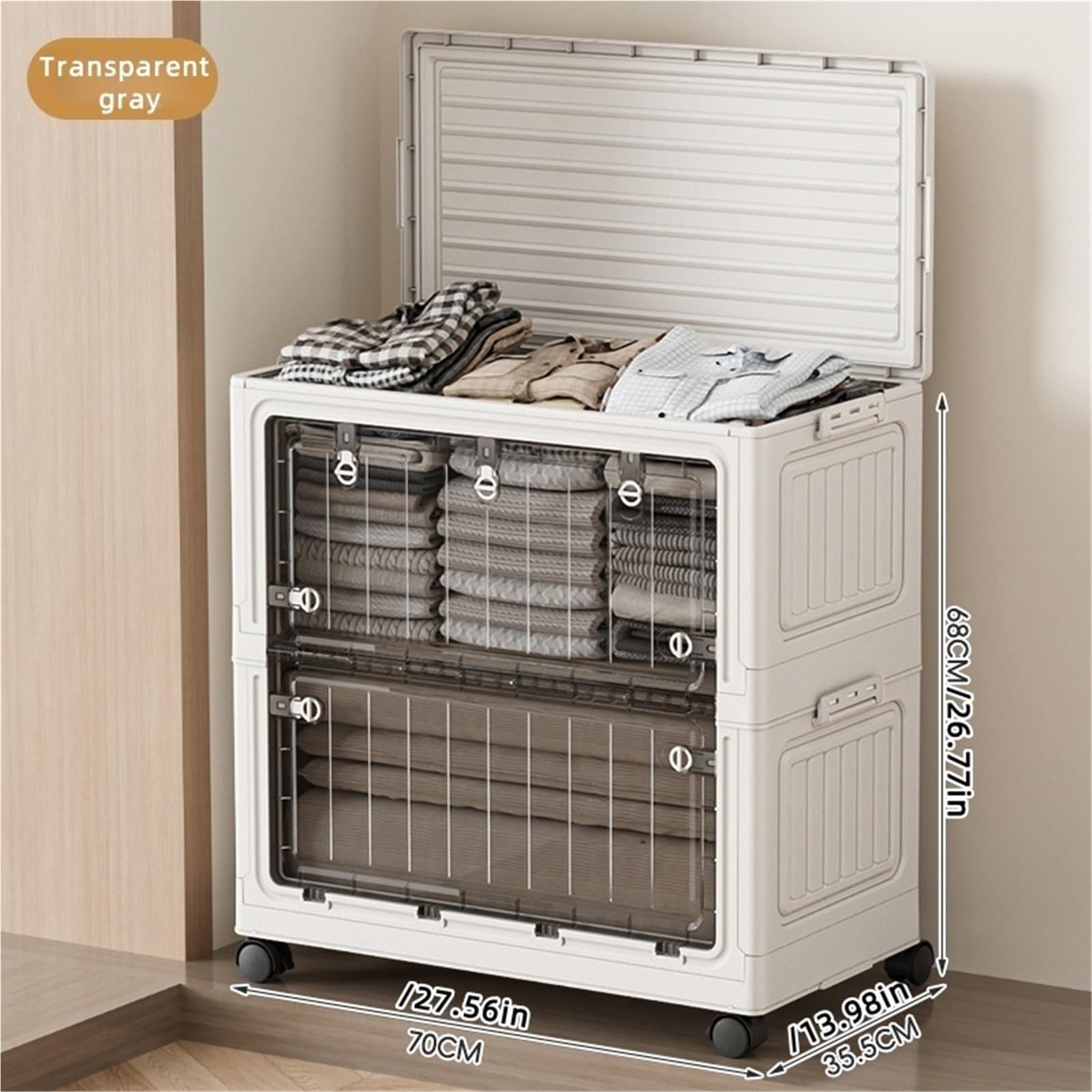 Contenitore Per Fumetti Cestino Portaoggetti Pieghevole Di Grande Capacità | Organizer mobile trasparente con ruote, design salvaspazio for vestiti e giocattoli(70cm Clear)