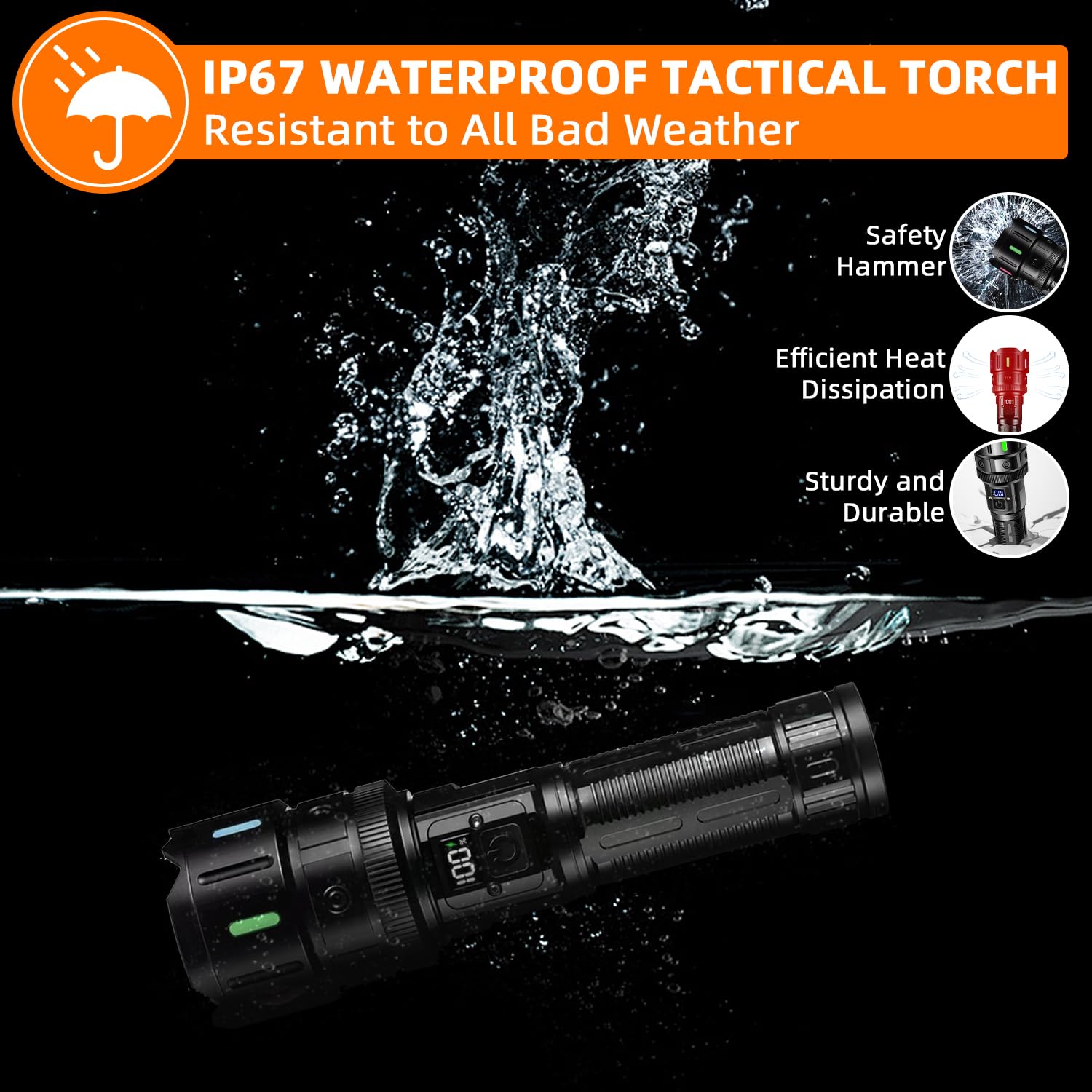 Azyvum Torcia LED Potente Professionale, 1200000 Lumens Torcia LED Ricaricabile USB, XHM90.2 Flashlight Tattica Militare, IP67 Torce Alta Potenza Ricaricabili Per Campeggio Trekking Emergenza