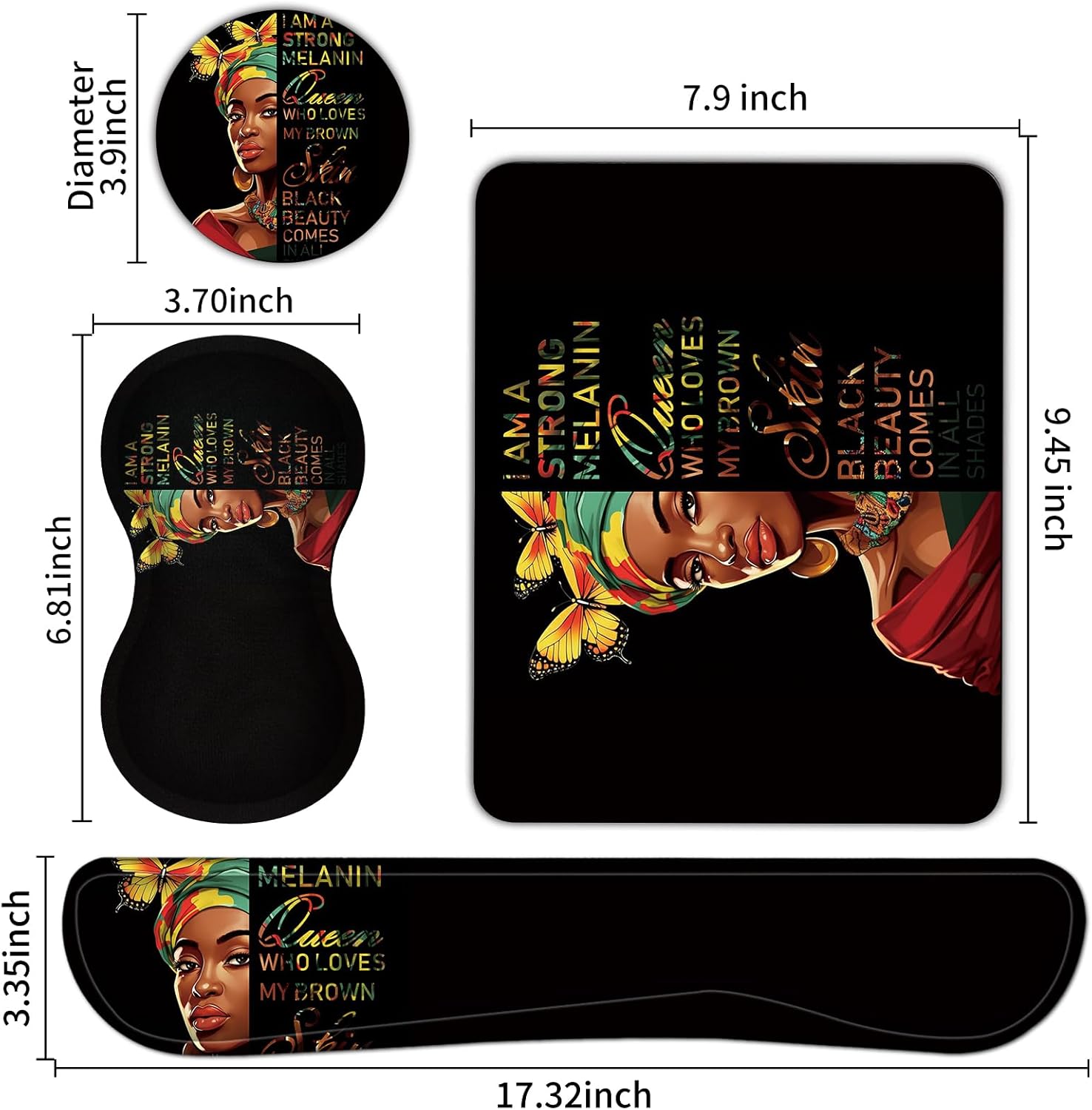 Keyboard Wrist Rest + Mouse Pad + Mouse Wrist Rest Support Set + Coaster, Ergonomic Memory Foam Mouse and Keyboard Pad Set for Laptop Computer Office Home Working Gaming, African Women Queen