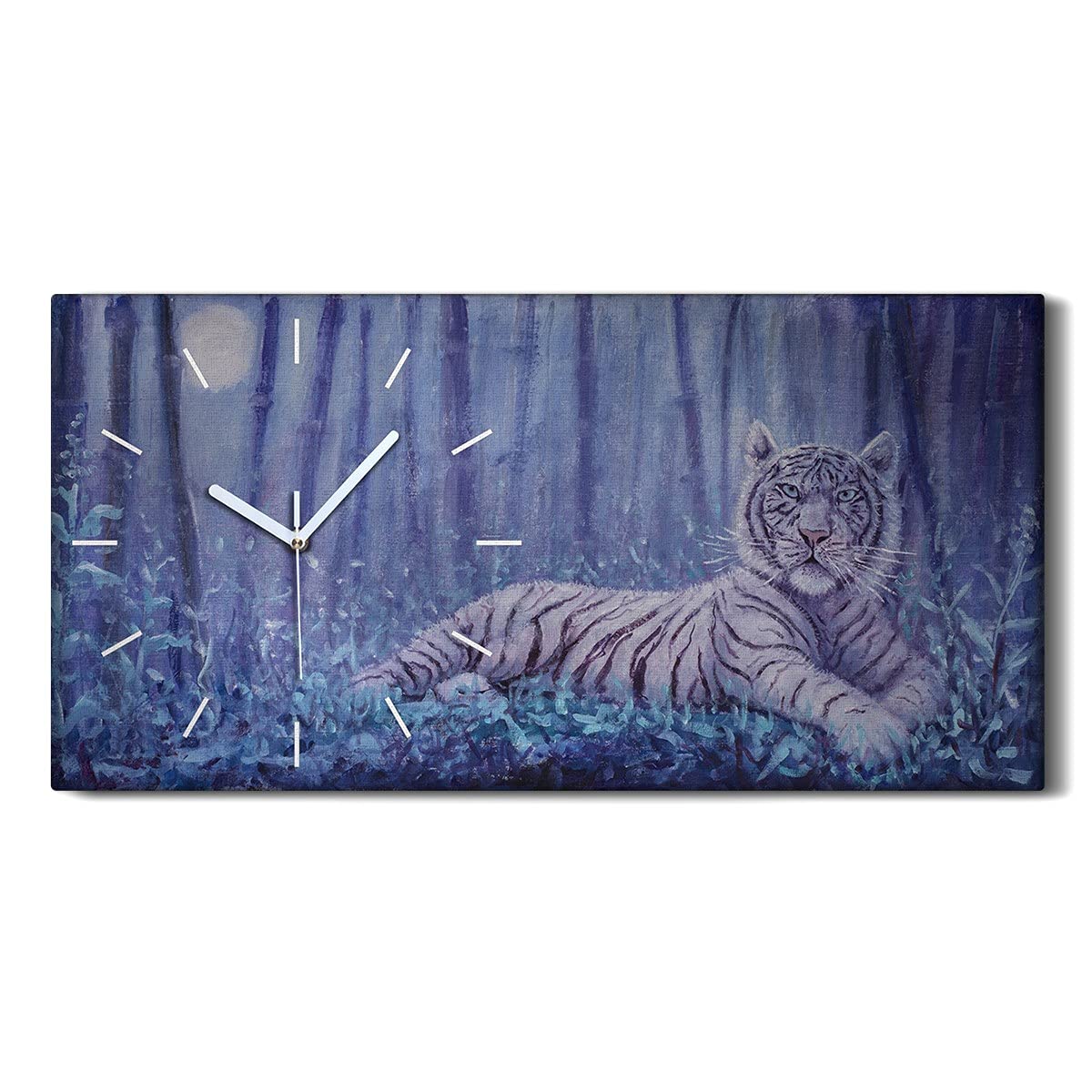 Horloge sur Toile Salon Moderne Décoration Chambre Tigre de Nuit 60x30cm