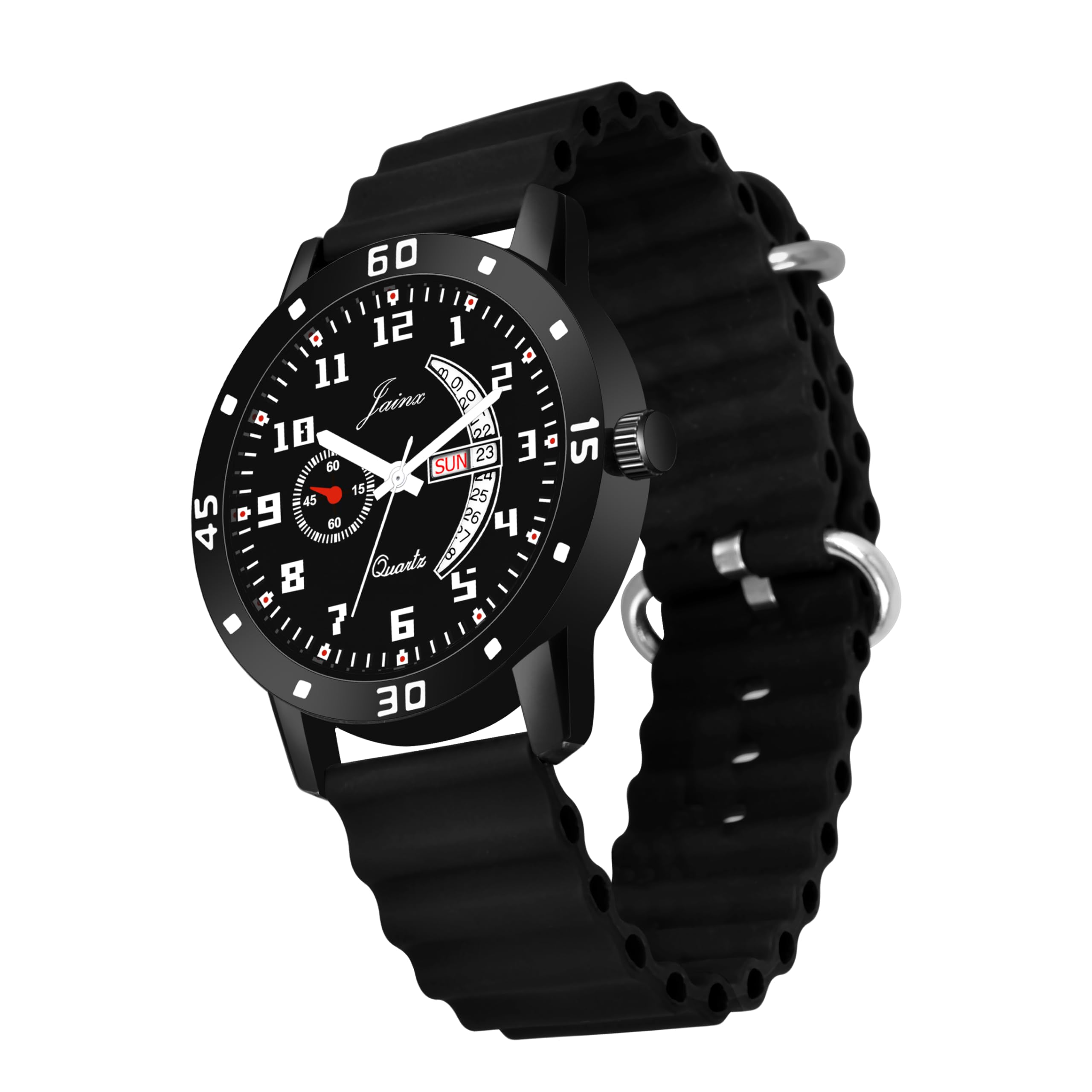 jainx Black Day and Date Dial Silicone Band Analog Watch for Men - JM7173 (B0CVXNDN9Z) Amazon Price History, Amazon Price Tracker