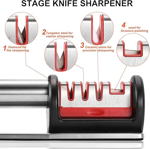 Miniatura 2 de Afilador de cuchillos de cocina, herramienta de afilado de cuchillos manual de 4 etapas, afiladores de cuchillos de cocina profesionales con asas